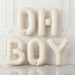 40 Inch Beige Oh Boy Balloons, Large Cream White OH BOY Balloon Letters, Neutral Ivory Sand White Big Alphabet Banner Sign Balloon for Boys Birthday Baby Shower Gender Reveal Party Decorations