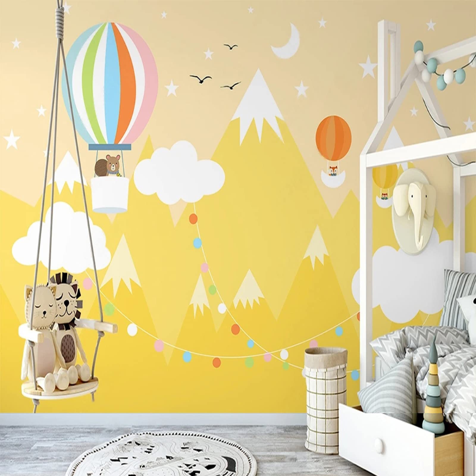 Papier peint panoramique montgolfière pour chambre d'enfant scandinave 250x175 cm