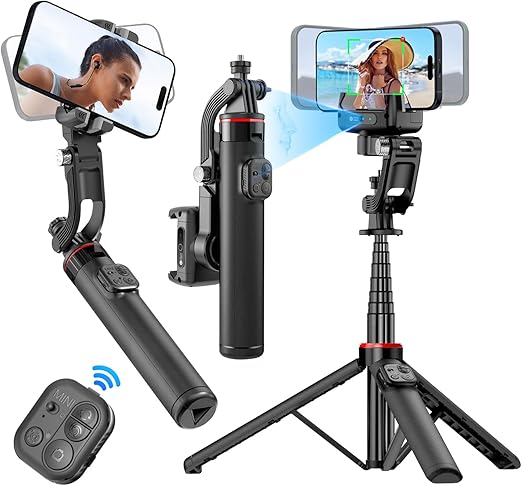 Estabilizador Celular com IA tracking para Smartphone, Bastão de Selfie de 2 Eixo, Rotação de 360°, Tripé com Controle Remoto sem Fio para Android e iPhone, Perfeito para Vlogs, YouTube e TikTok