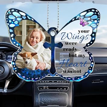 Generic Personal Photography Car Hanging Ornament, Custom Photo Car View, Memorial Gift for the Loss of Loved One Loss of Father Mom Family Keepsake Gifts Blue
