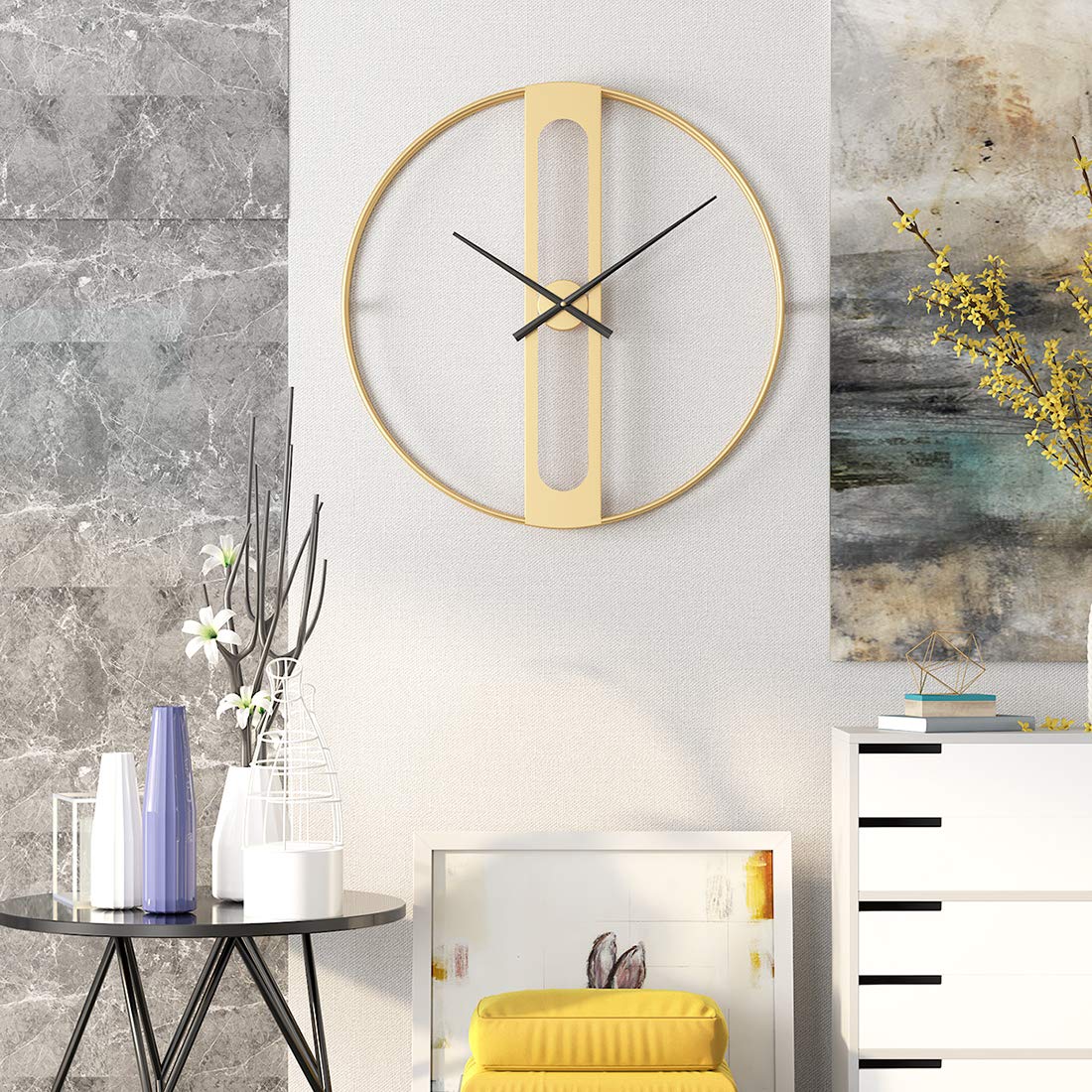 Orologio da Parete Semplice, Grandi Oro Silenzioso Orologio da Muro 50cm Industriale Moderno Orologio da Parete in Ferro, per Soggiorno, Cucina, Ufficio