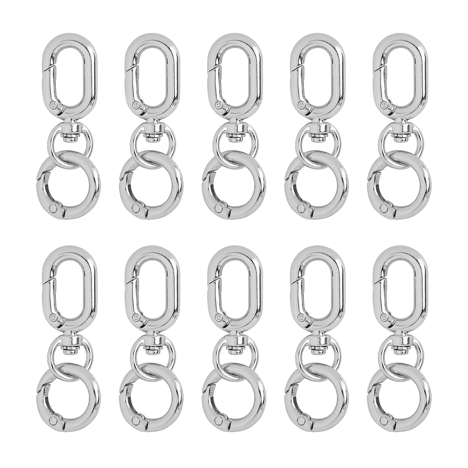 Framendino, 10 Sets Double Opening Swivel Clasp Clips Metal Lobster Claw Clasps Snap Hooks Keychain Clip with Key Ring for DIY Crafts (Gold)