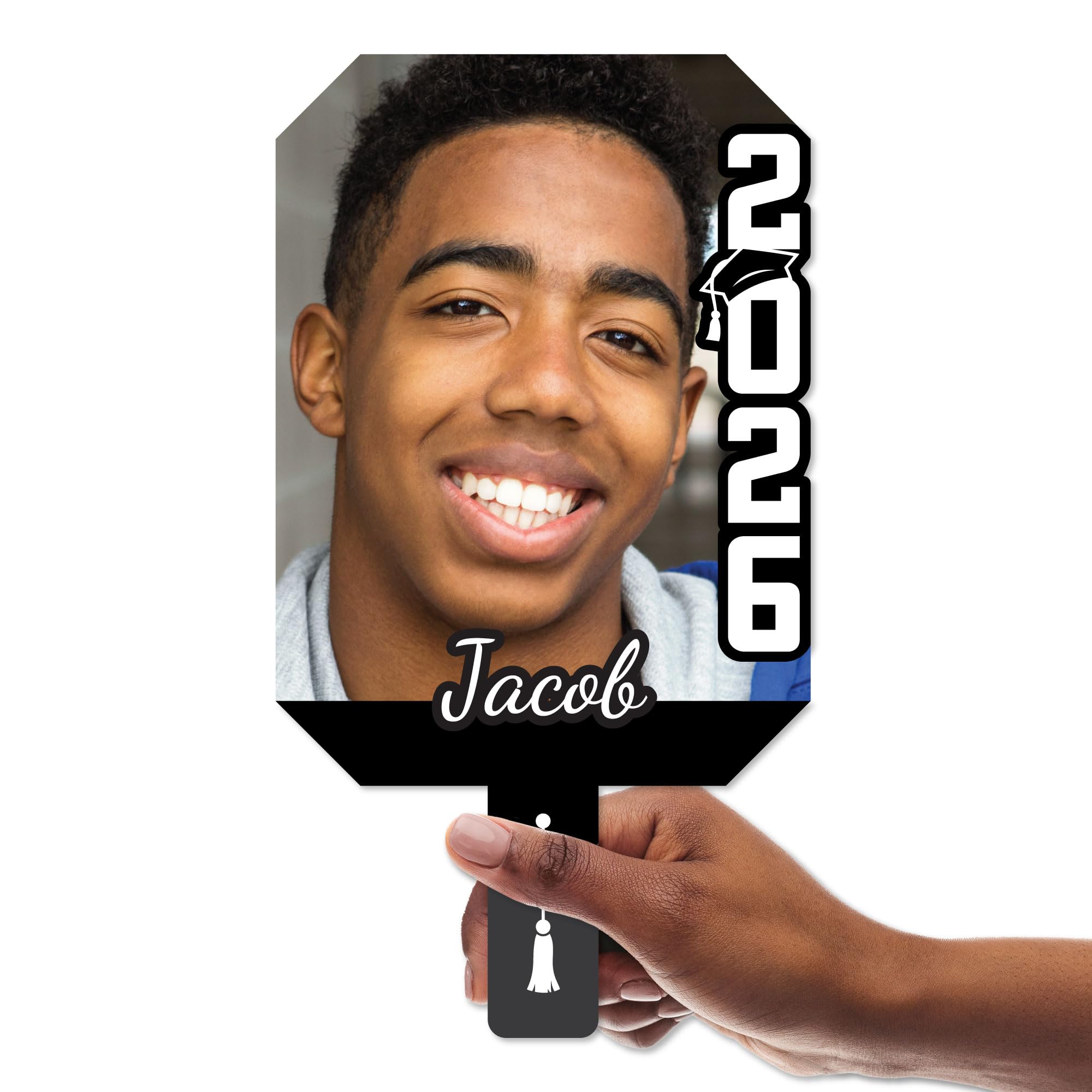 Big Dot of Happiness Custom Black Grad, Class of 2026 Face Fans with Handles, Personalized Grad Big Head on Stick, Graduation Face Cutouts, Party