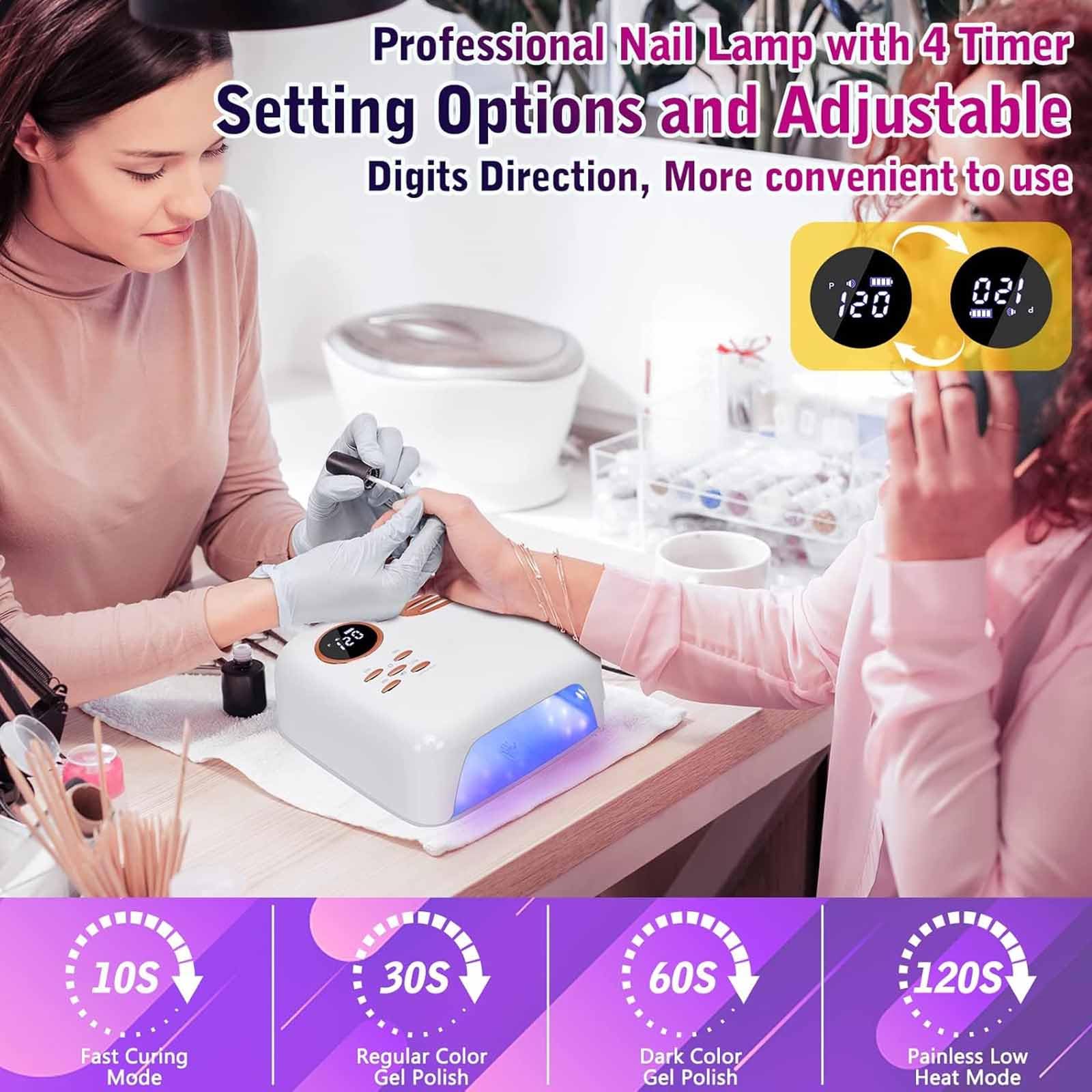 Lámpara LED de uñas de 72 W, lámpara LED profesional con 36 fuentes de luz y 4 temporizadores, sensor automático y memoria, secado rápido de esmalte de uñas de gel y cuentas de luz LED (365 nm + 405