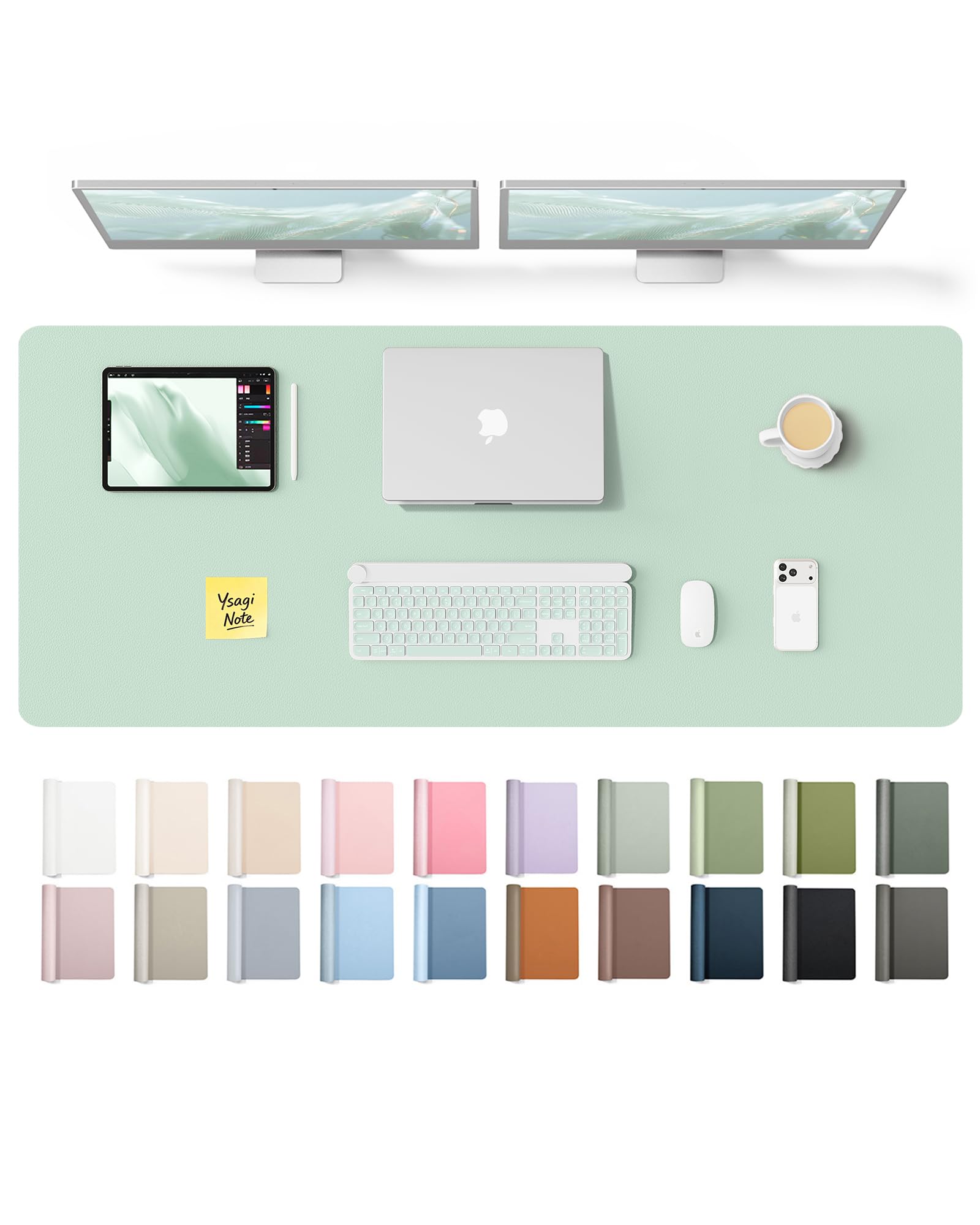 YSAGi Pale Green Desk Protector Mat with Large Mouse Pad Surface, 55" x 17.2" | Protects Your Desk from Scratches and Stains - main product image
