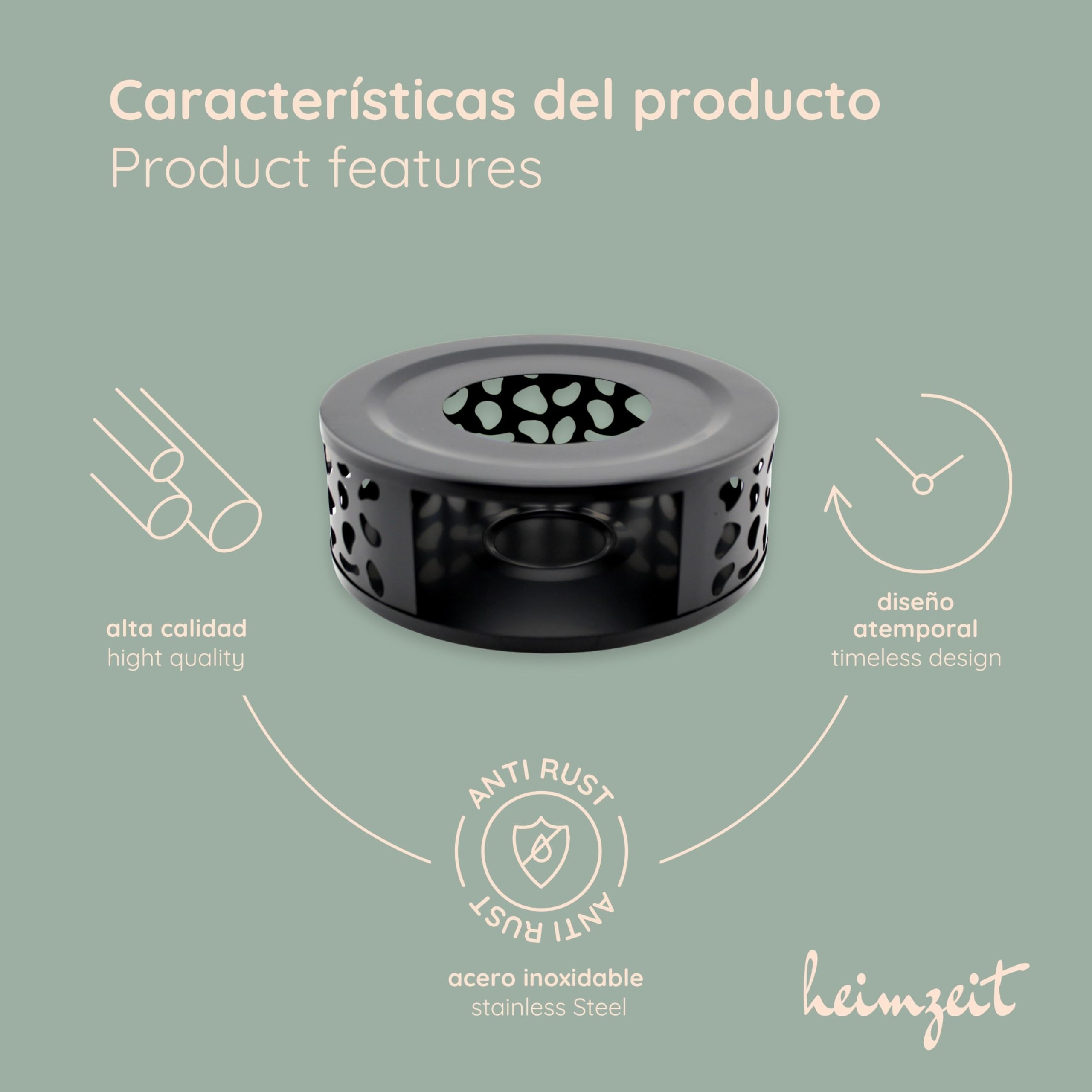 Calentador para Teteras y Cafeteras de Acero Inoxidable [Ø 15 cm, Negro], Calentador de Té con Portavelas, Diseño Elegante, Resistente a los Arañazos y Apto para Todos los Tamaños