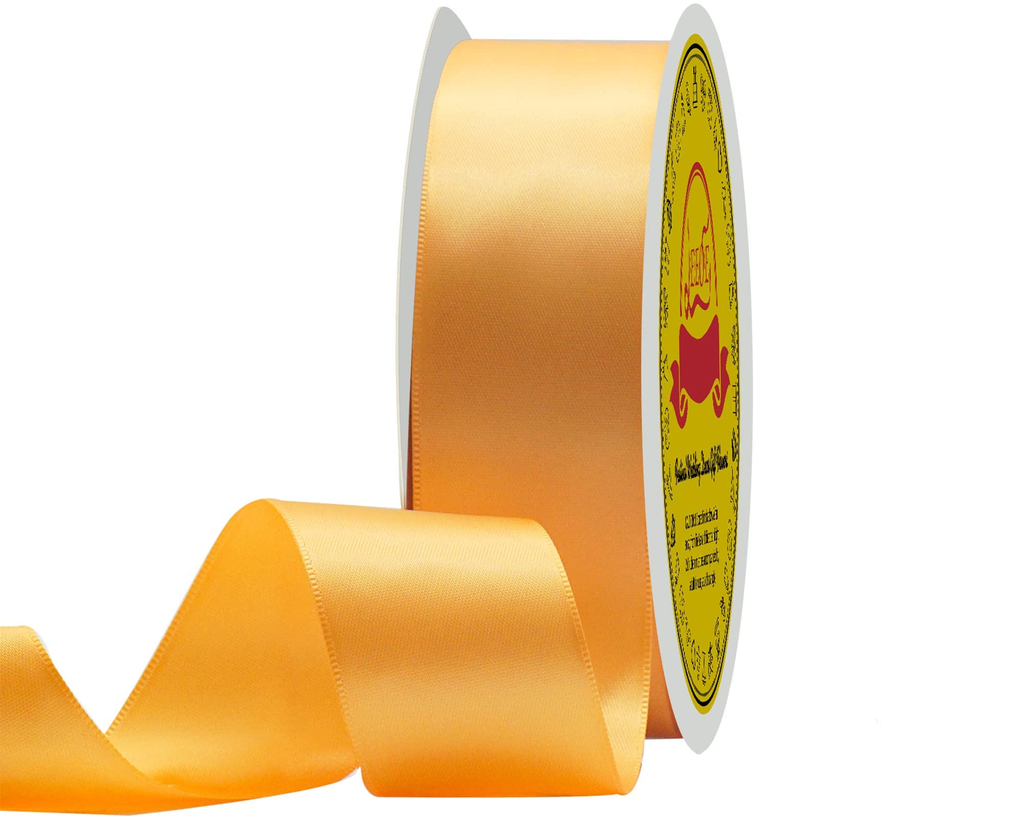 Double Face Light Orange Satin Ribbon 1-1/2 inch X 50 Yards Polyester Light Orange Ribbon for Gift Wrapping Very Suitable for Weddings Party Hair Bow Invitation Decorations and More