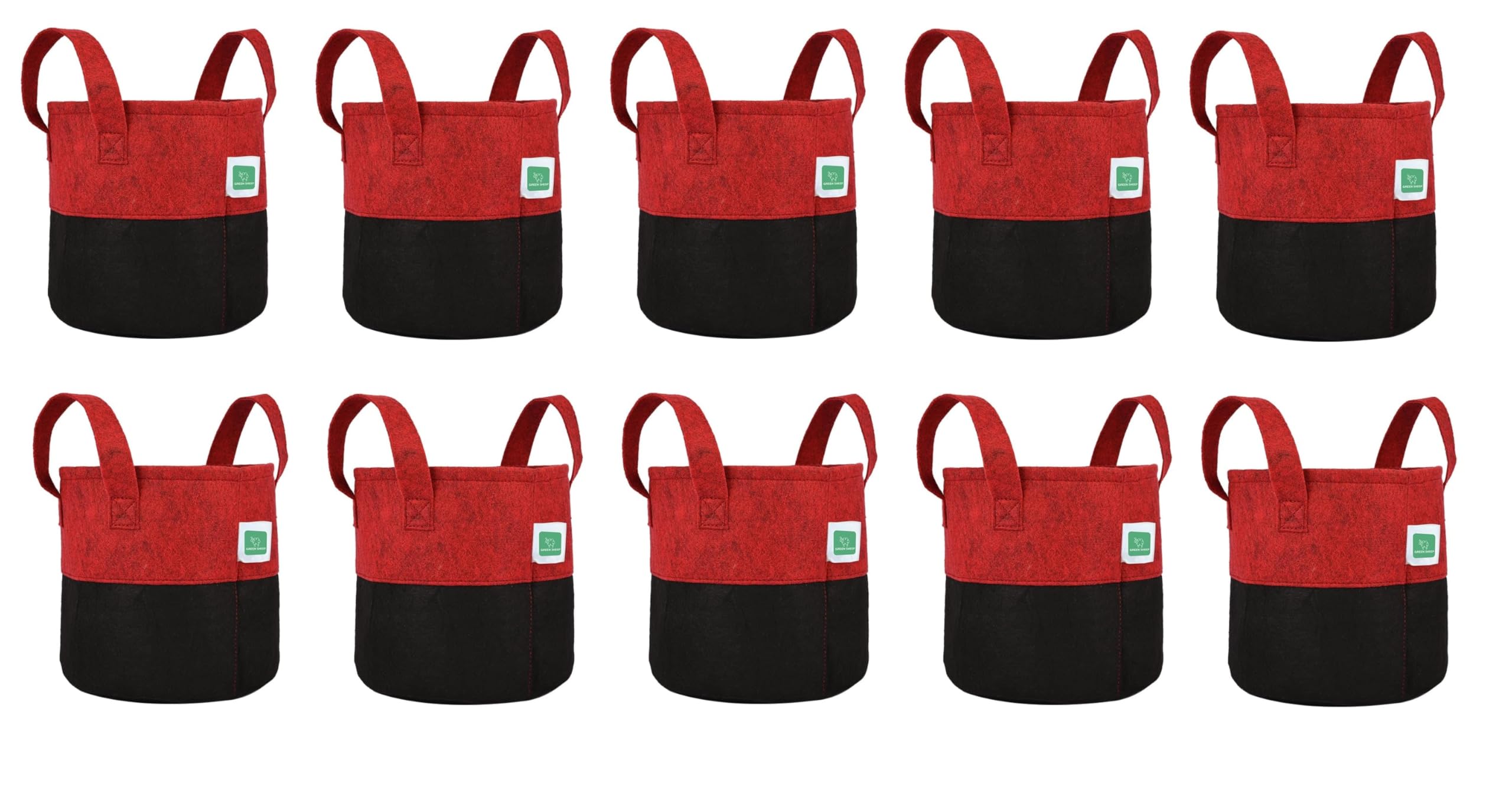 GREENSHEEP Geo Fabric Grow Bags UV Treated Gardening Cotton Pots Terrace Indoor Outdoor Home Balcony Nursery Leafy Vegetable Fruits and Flower (Black & Red Round 400 GSM Size 15x15 Pack of 10) (B0DFFRCKKX) Amazon Price History, Amazon Price Tracker