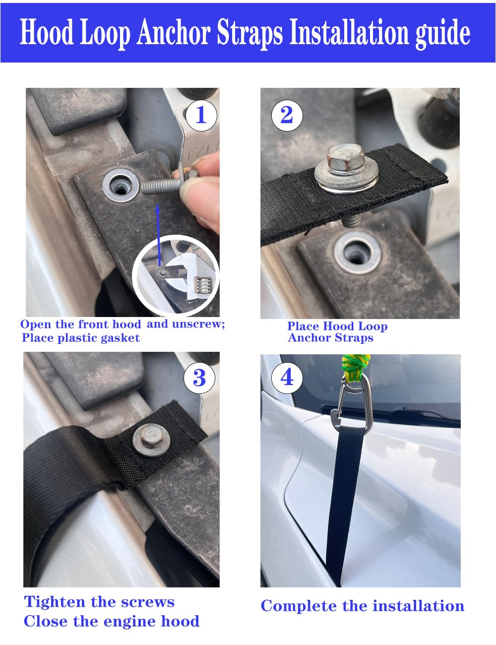 Hood Loop Anchor Straps, 12 ”Extended?Thickened and Stainless Steel Eyelets Car Tie-Downs for Towing Canoes or Kayaks