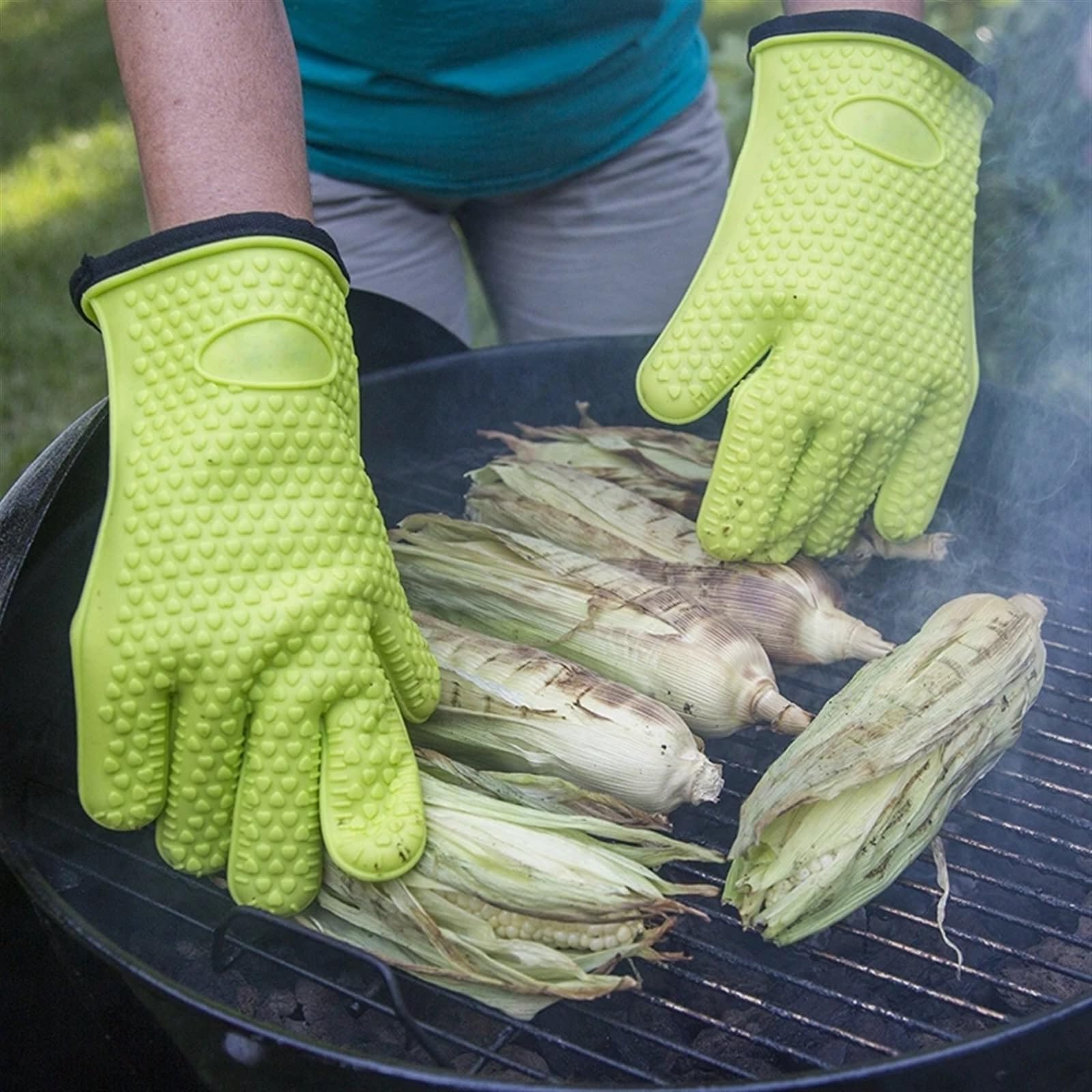 MRKU Guantes para Hornear, Guantes de Cocina para Horno, Guantes para Asar a la Parrilla con cordón para Cocina, Barbacoa