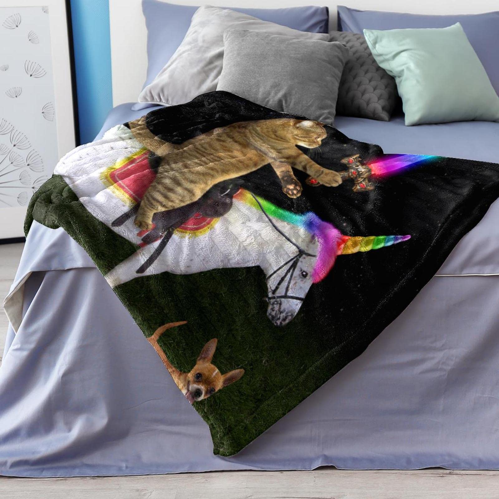 Coperta in pile per divano, divano o letto, accoglienti e morbide coperte gatto unicorno cane