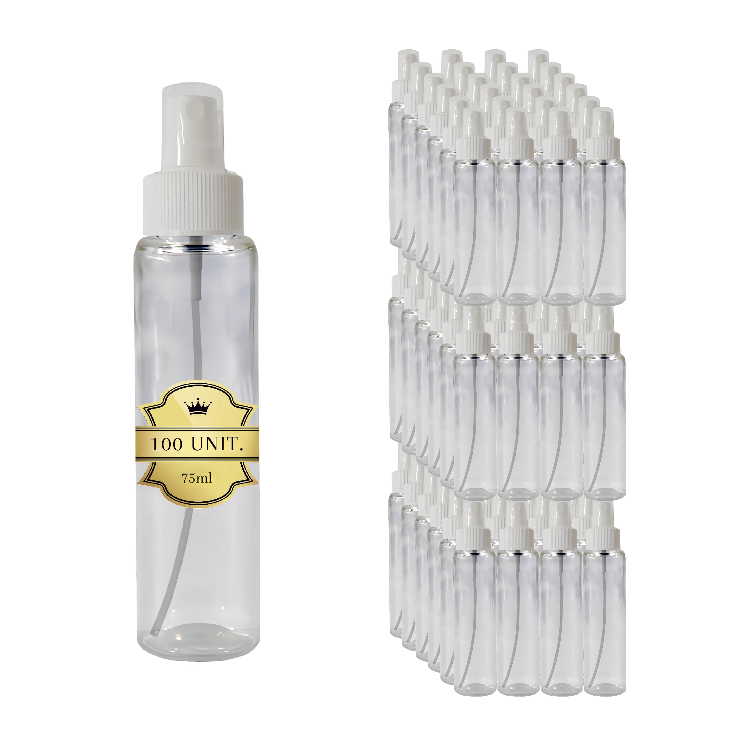 Espirito Rebelde Confezione da 100 flaconi spray vuoti in plastica trasparente da 75 ml, flaconi spray riutilizzabili per cosmetici, profumi, oli essenziali, viaggi, spray