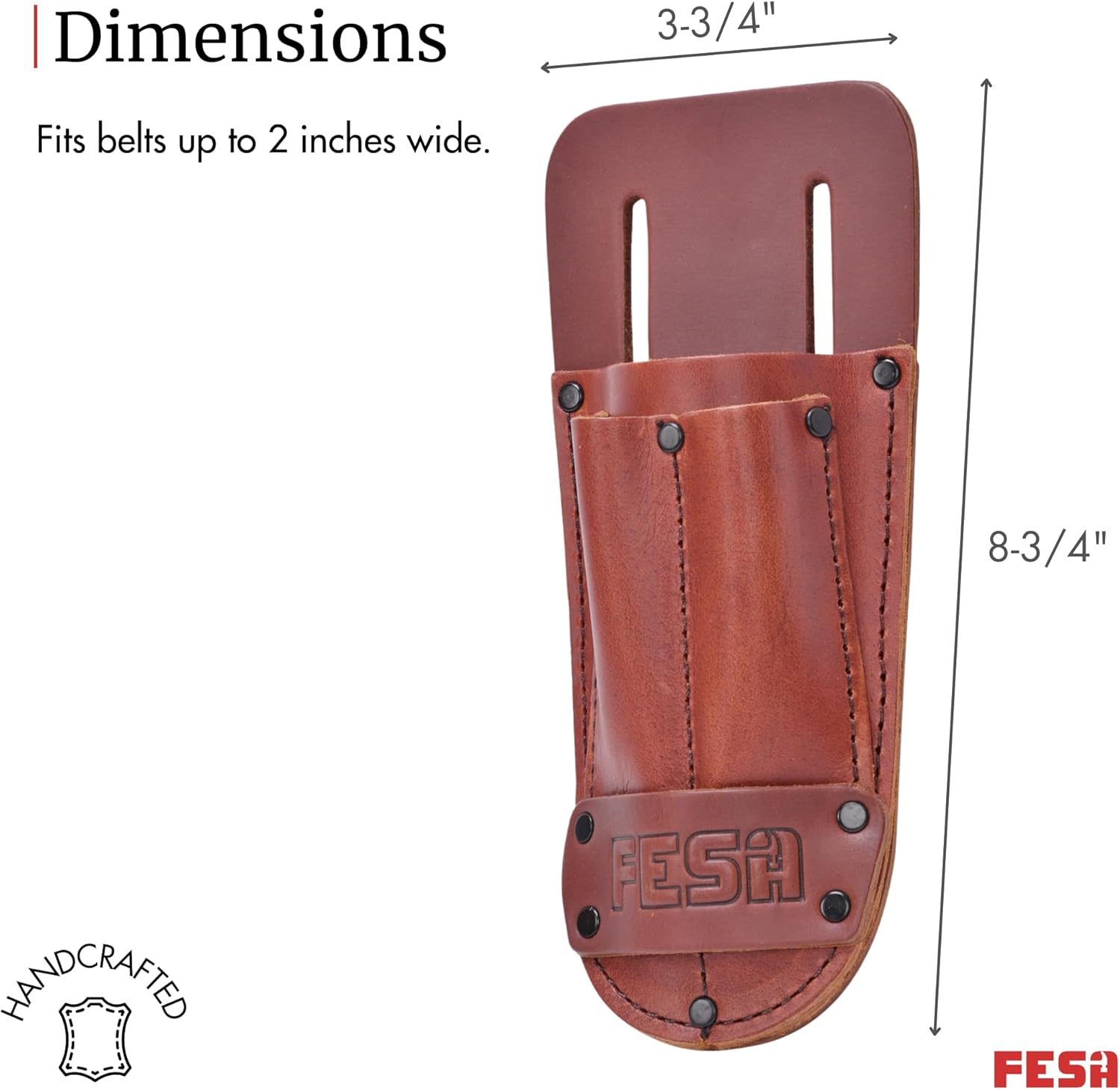 FESA Leather Utility Knife Pouch - Top Grain Leather Knife Pouch for Belt with 2 Pen/Pencil Pockets & Heavy Duty Reinforced Rivets - Fits Belts up to 2" - Handcrafted