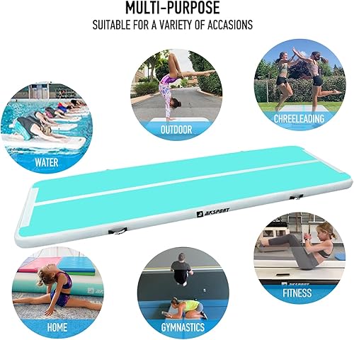 Miniatura 60 de AKSPORT - Colchoneta inflable para gimnasia, con bomba de aire, para el hogar, acrobacias, gimnasio, entrenamiento, animación, parkour, playa, Negro
