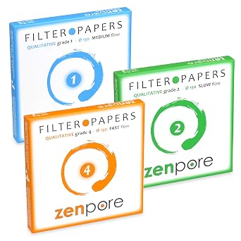 Filter Paper 15 cm Lab Qualitative Filter Paper for Chemistry, Standard Grades 1, 2, 4 - ZENPORE Fast, Medium, Slow Flow 150 mm Bundle of 3 x 100 Discs
