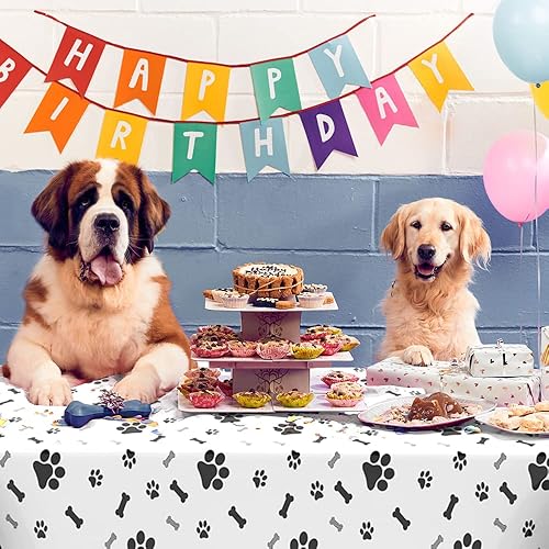 Miniatura 6 de Mantel de plástico con estampado de patas de cachorro, paquete de 3 fundas rectangulares desechables con estampado de patas de cachorro, para 3