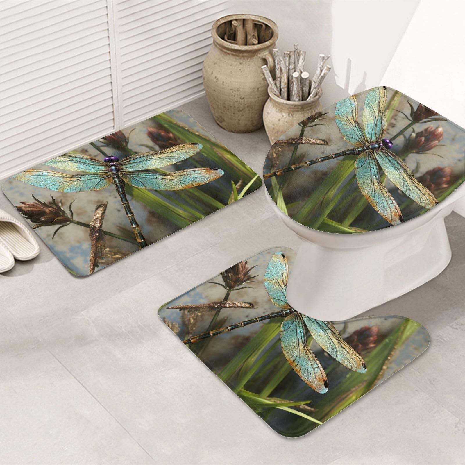 Tapis de salle de bain absorbants et antidérapants motif libellule