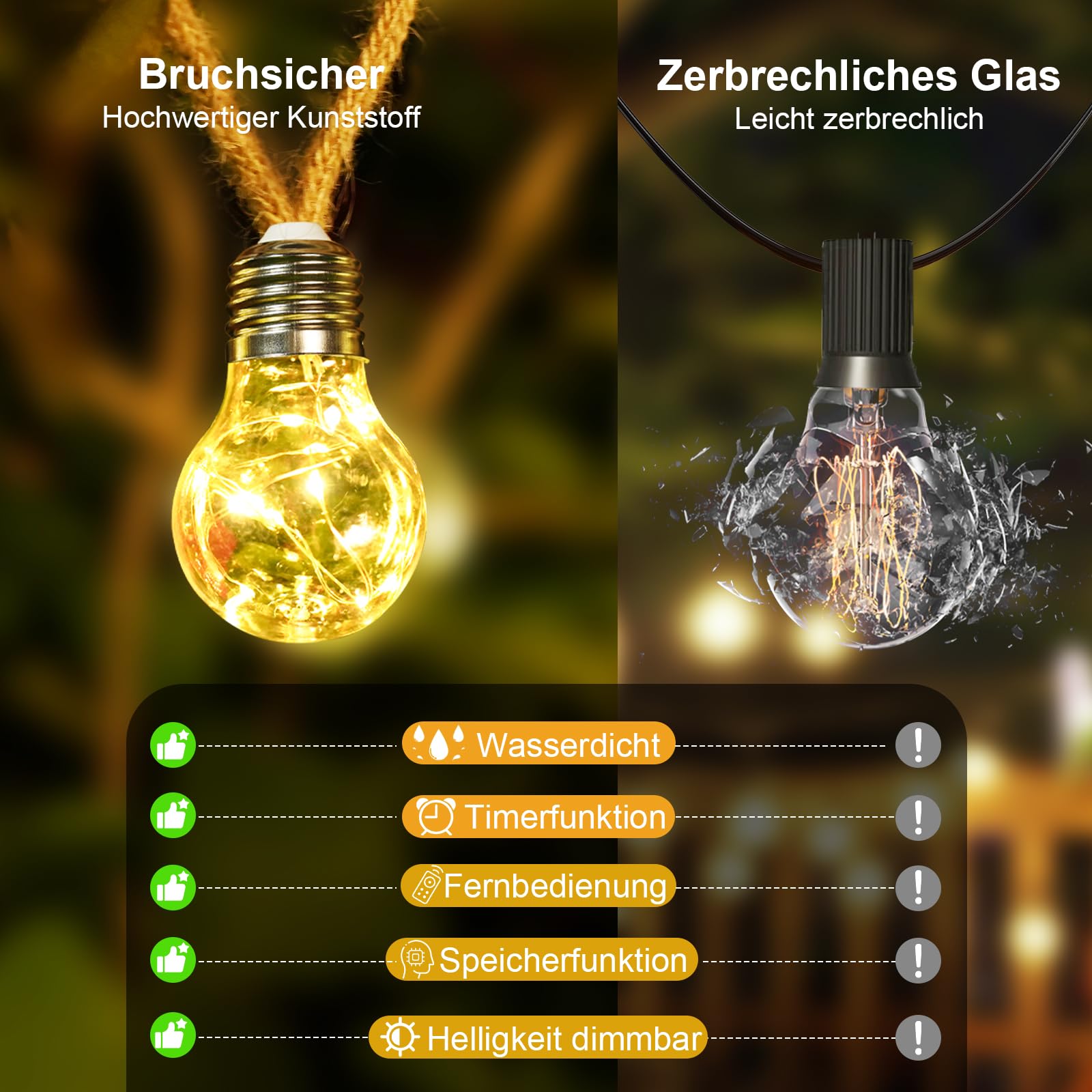 Goffii Solar Lichterkette Aussen Mit 20 Glühbirnen 12.5M Lichterkette Außen Wetterfest Warmweiß mit 8 Modi Memory-Funktion Timer für Vintage Deko Gärten Terassen Hochzeiten Balkon Party Hochzeit