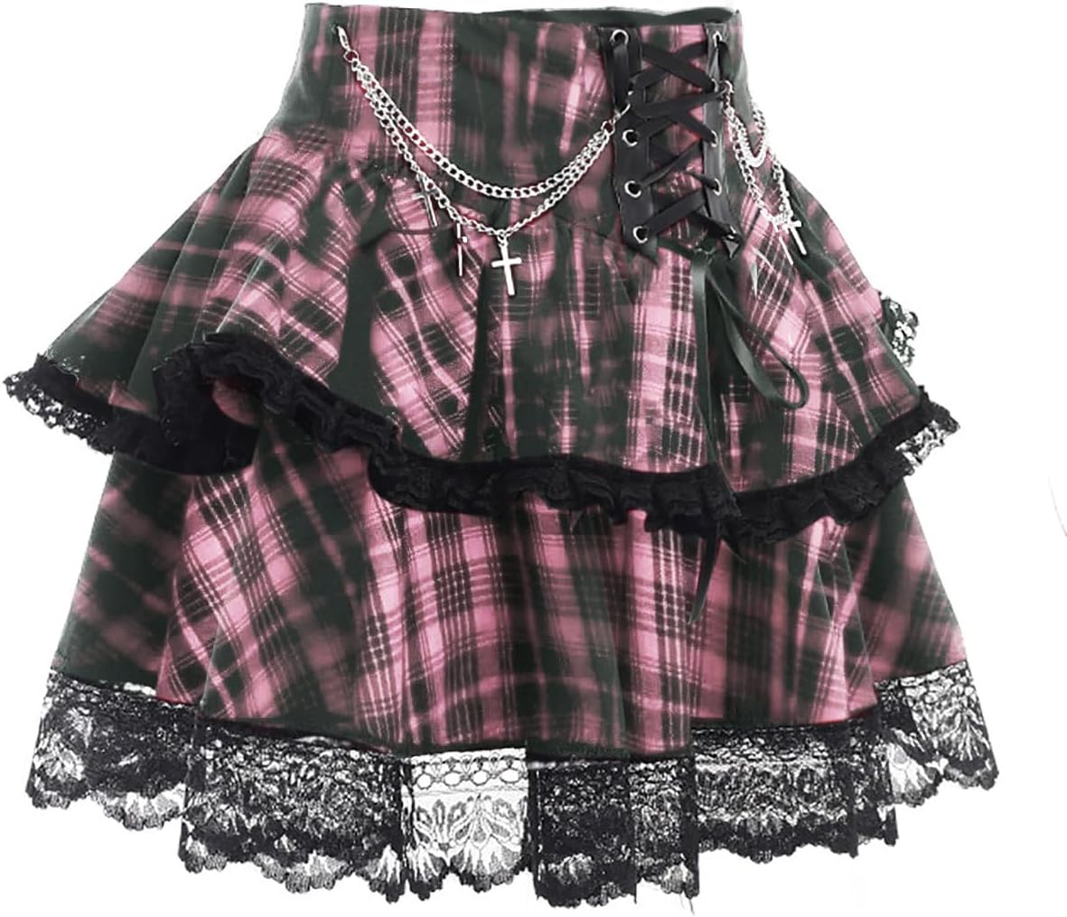 TSMNZMU Womens Gothic Mini Skirts High Waist Punk Grunge Pleated Skirts Harajuku Lolita Skirt Mall Goth Emo Skirt - Image 2