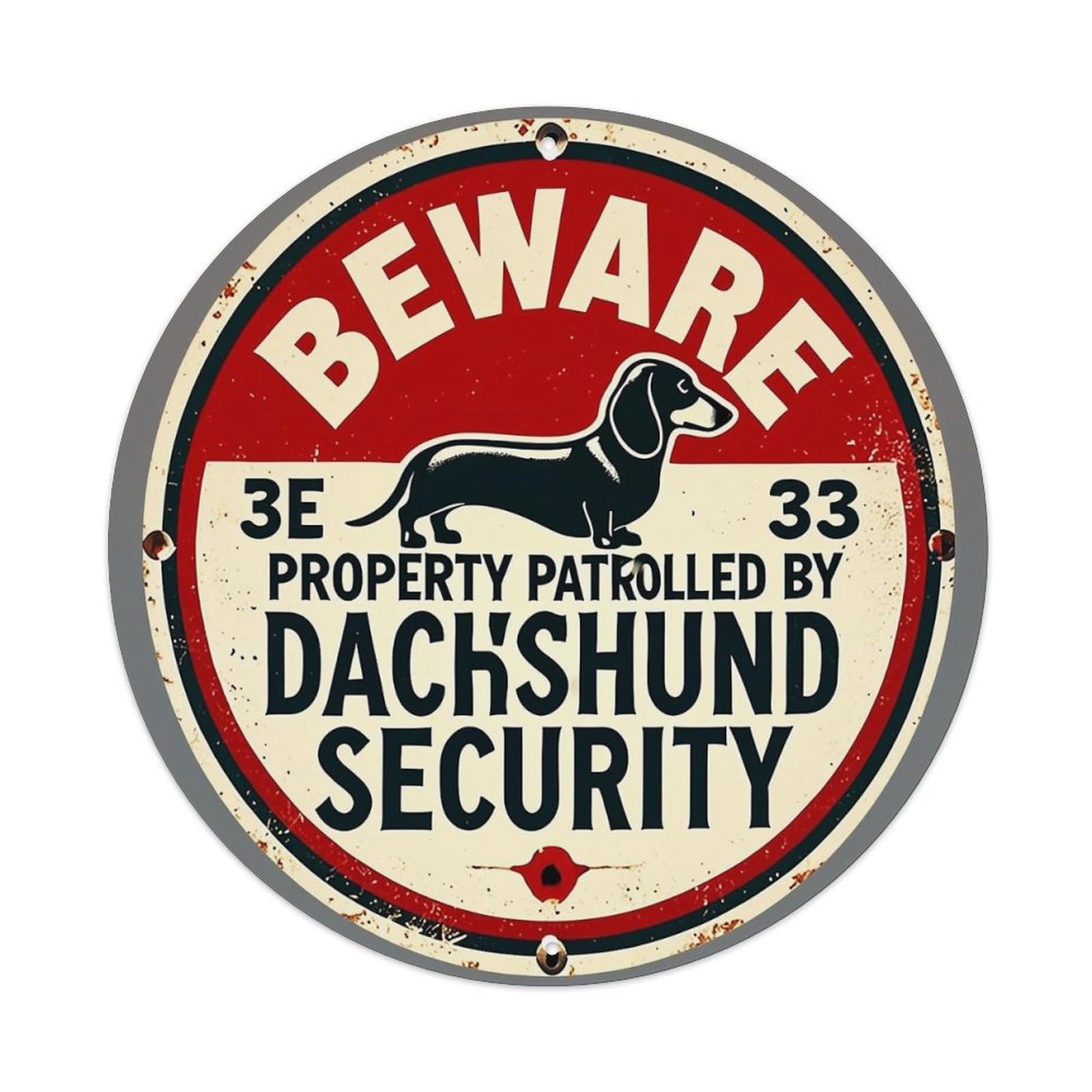Beware Dachshund Security Sign Pattern Tin Sign Metal Poster Vintage Metal Signs for Home Man Cave Bar Cafe Kitchen laundry room Wall Decorations Gift 8x8Inch