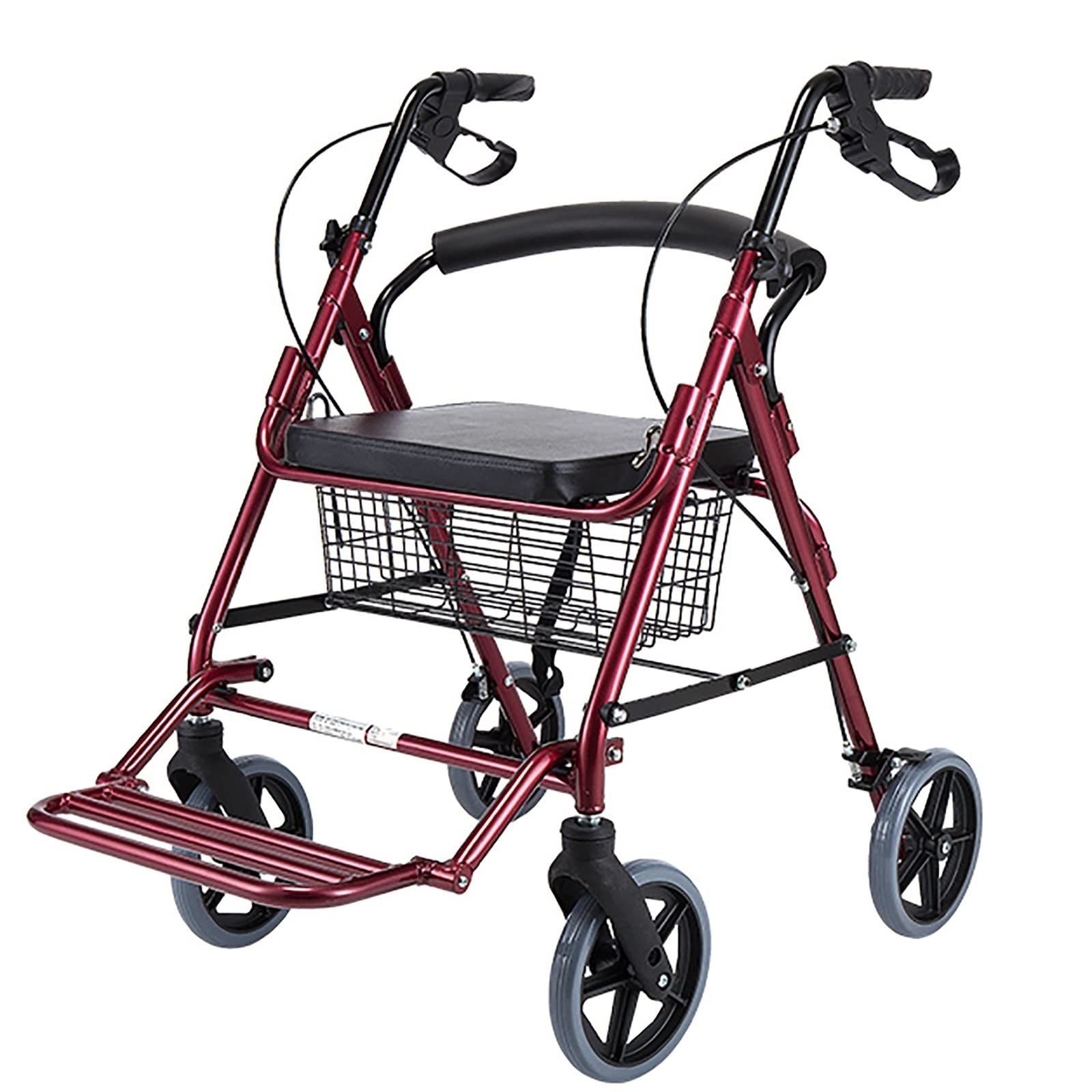 Buy Rollator Walker with Leather Seat & 8inch Large Wheels & Brakes