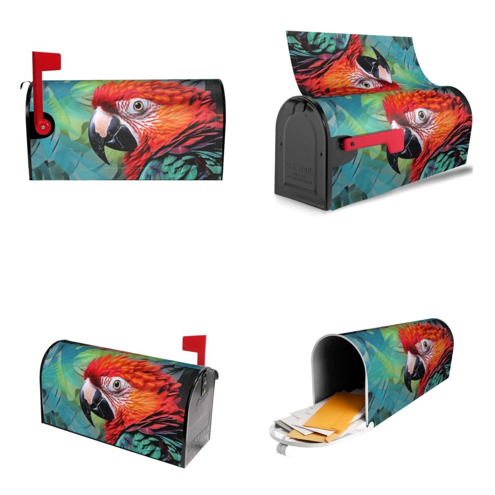 Colorful Parrot Mailbox Covers Magnetic Wraps Post Letter Box Cover Garden Home Decor 21x18 in