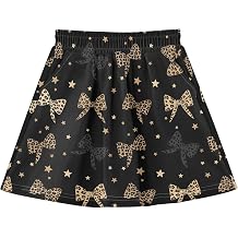 Girl Skort High Waist Girls Athletic Skort with Shorts & Pocket Size 3-10, Leopard Bow Stars Black Gold