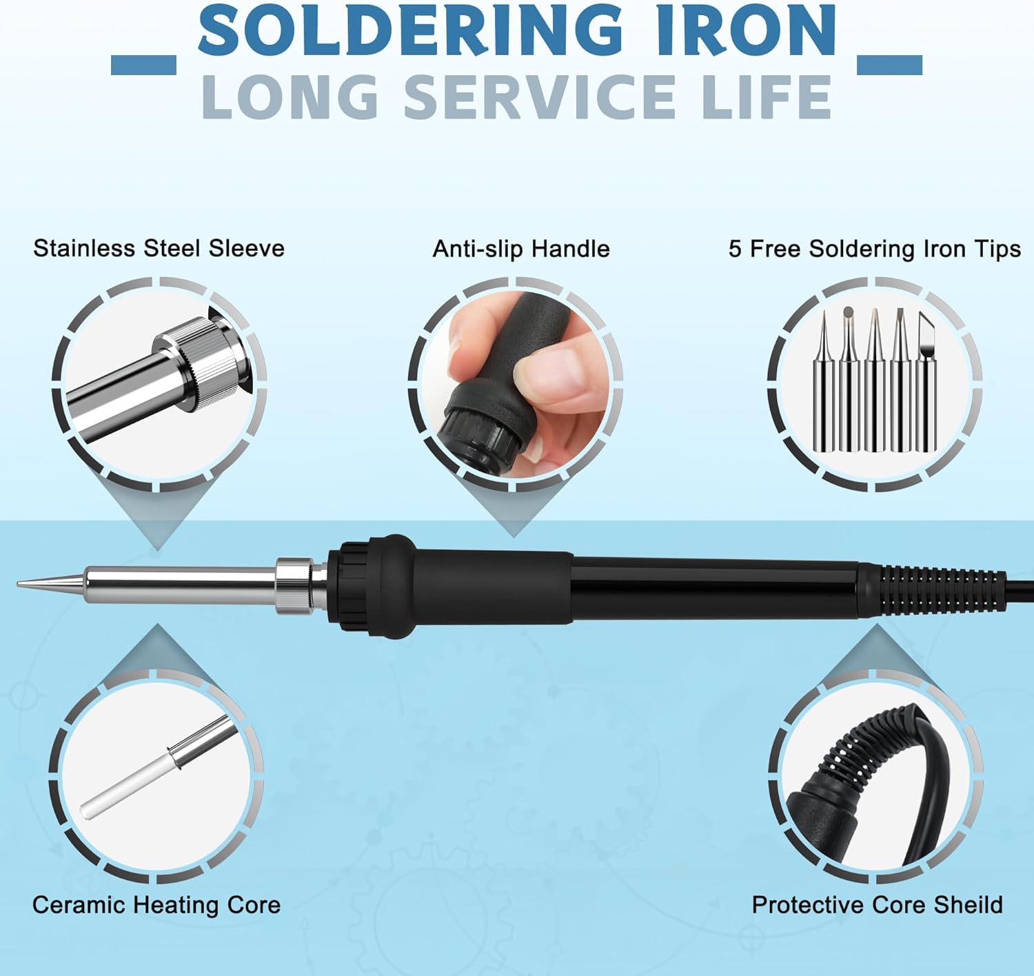 Soldering iron features for long service life