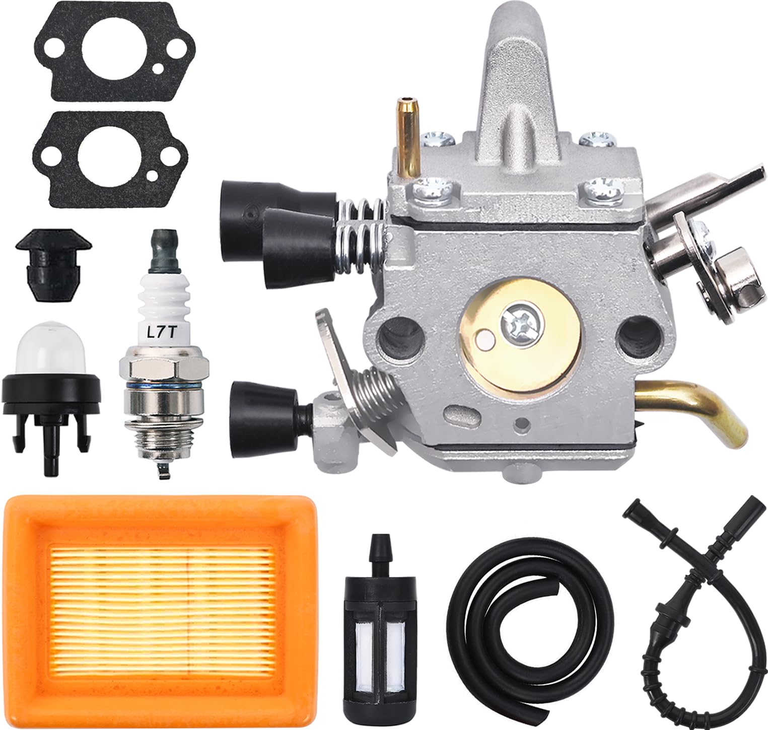 Carburador para STIHL FS120 FS200 FS250 FS300 FS350 Desbrozadora, JRISBO Repuestos FS 250 Piezas Accesorio Kit Recambios Carburetor con Juntas, Filtro de Aire, Bujía, Manguera