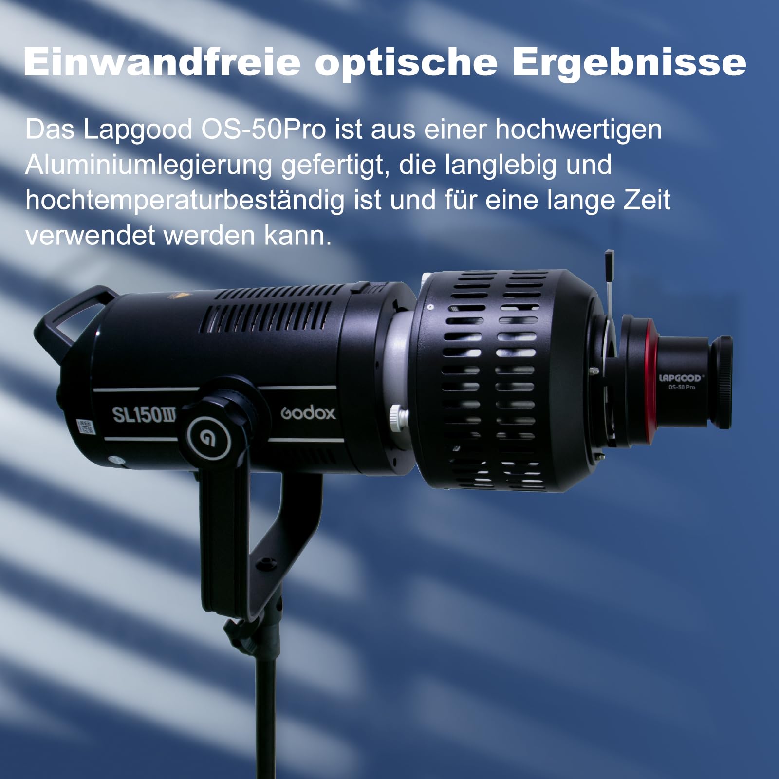 Optischer Konisches Snoot Bowens Mount Kit OS-50Pro, OS-50Pro Konisches Snoot Kit mit 50 mm Objektiv, Farbfilter und Gobos, für Monolight LED Spotlight Studioblitz