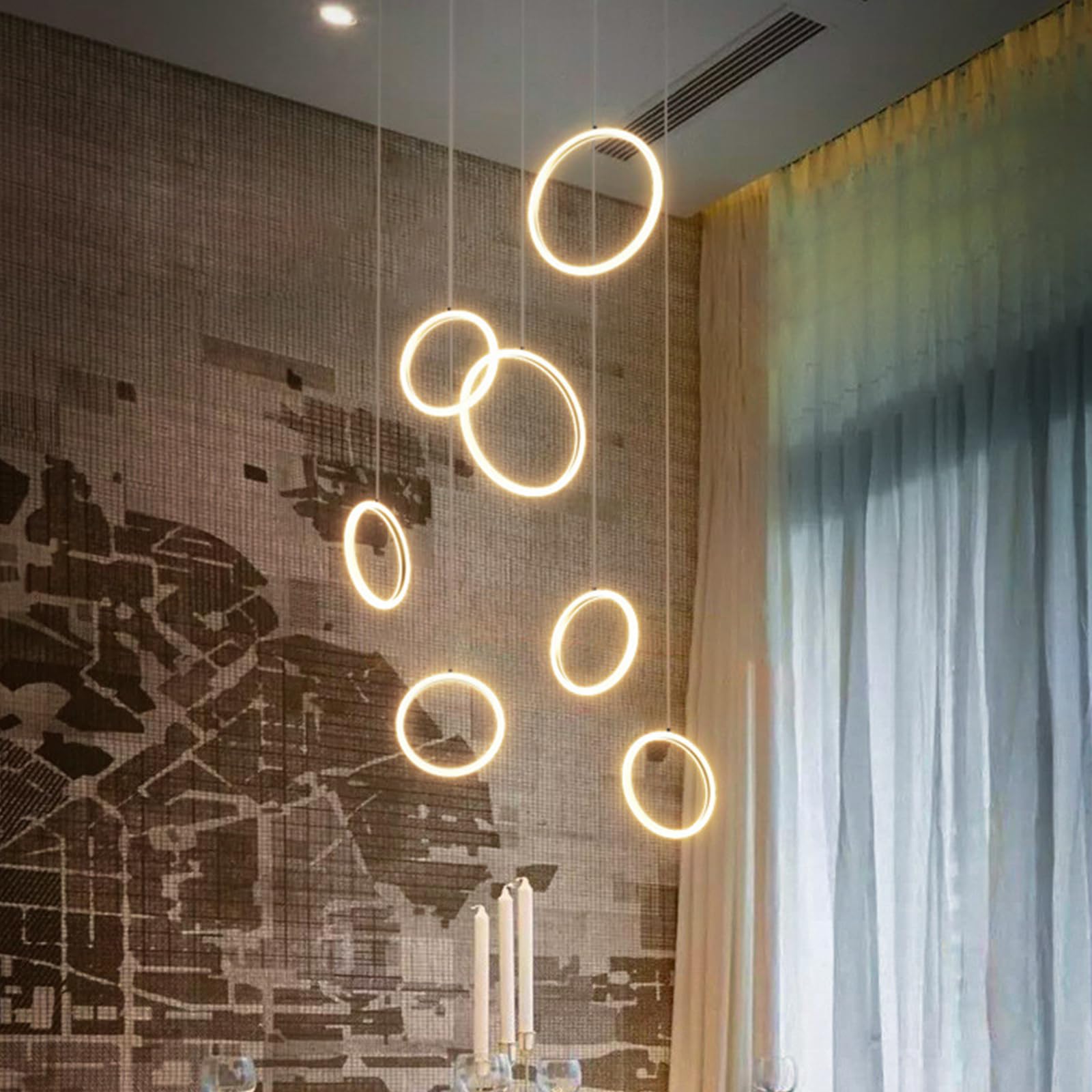 KXEcoLife Lamp Modern Minimalist Staircase Chandelier Home Duplex Building Large Villa Stair Long Chandelier,7 Heads