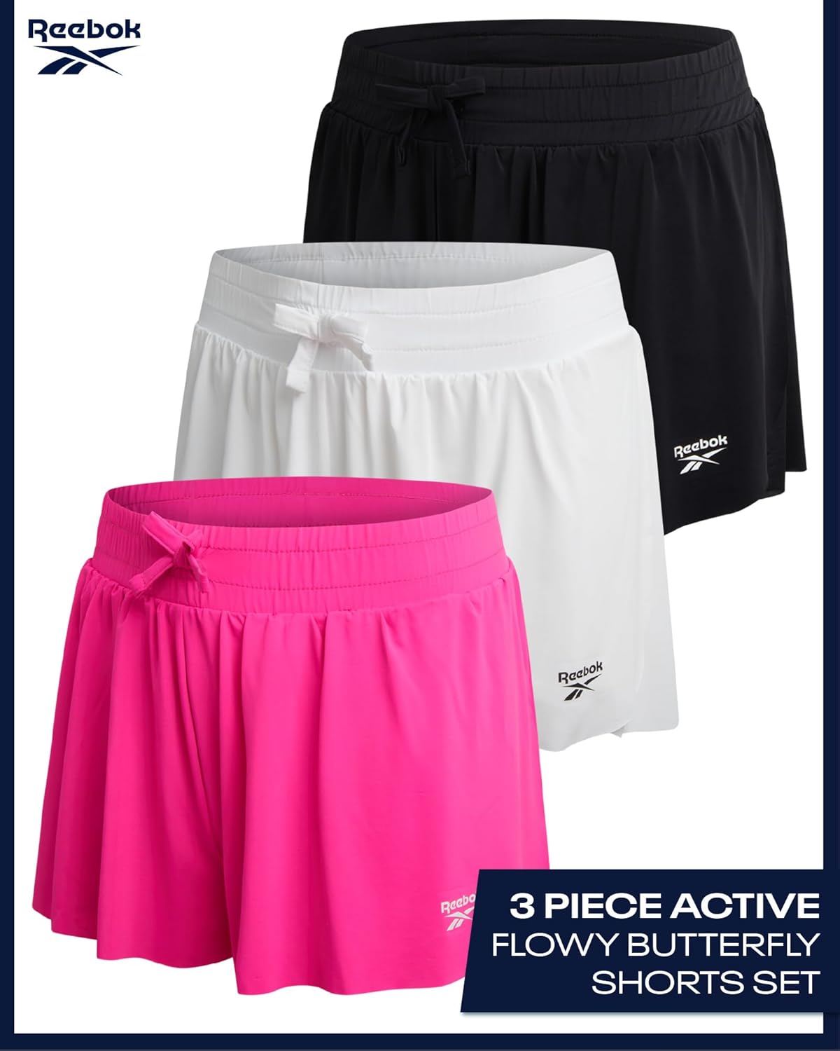 Reebok Girls Athletic Shorts - 3 Pack Lightweight Butterfly Short with Liner - Active Performance Flowy Shorts for Girls - Image 2