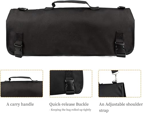 Miniatura 3 de Tosnail Bolsa enrollable para cuchillos de chef con asa de transporte y correa para el hombro, bolsa de almacenamiento de cuchillos de cocina de