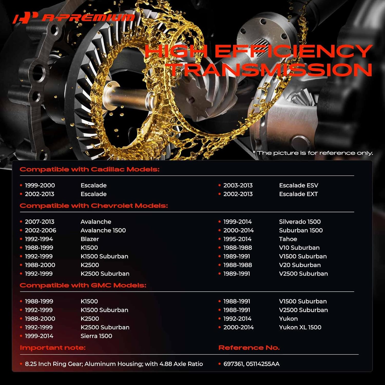 A-Premium Front Differential Ring & Pinion Compatible with Chevrolet, GMC & Cadillac Models - Silverado 1500, Tahoe, Blazer, K1500 Suburban, Sierra 1500, Yukon, Escalade, 4.88 Axle Ratio