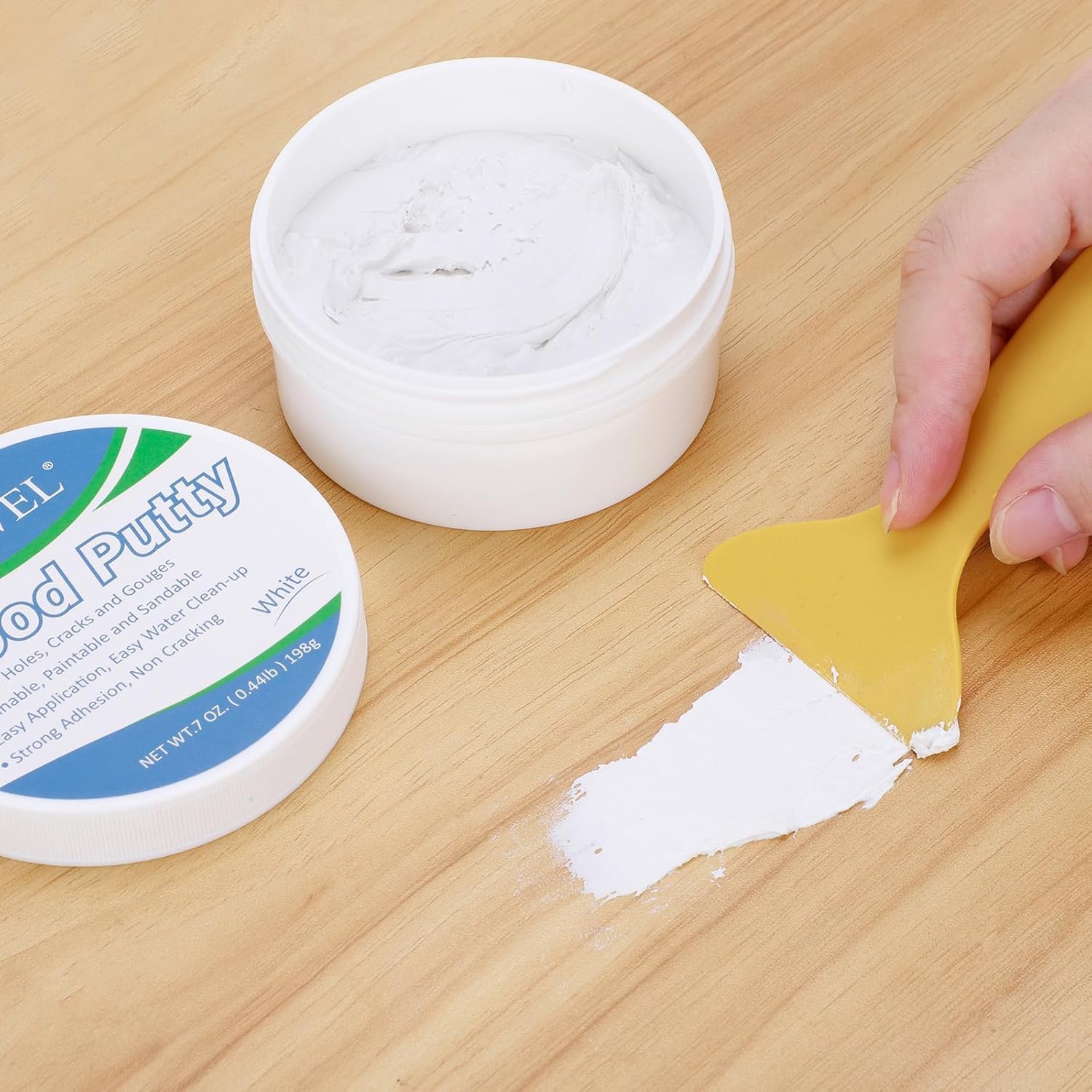 DEWEL Stucco per Legno Bianco all'Acqua 200g-Kit Riparazione Mobili-Riempire Buchi e Crepe