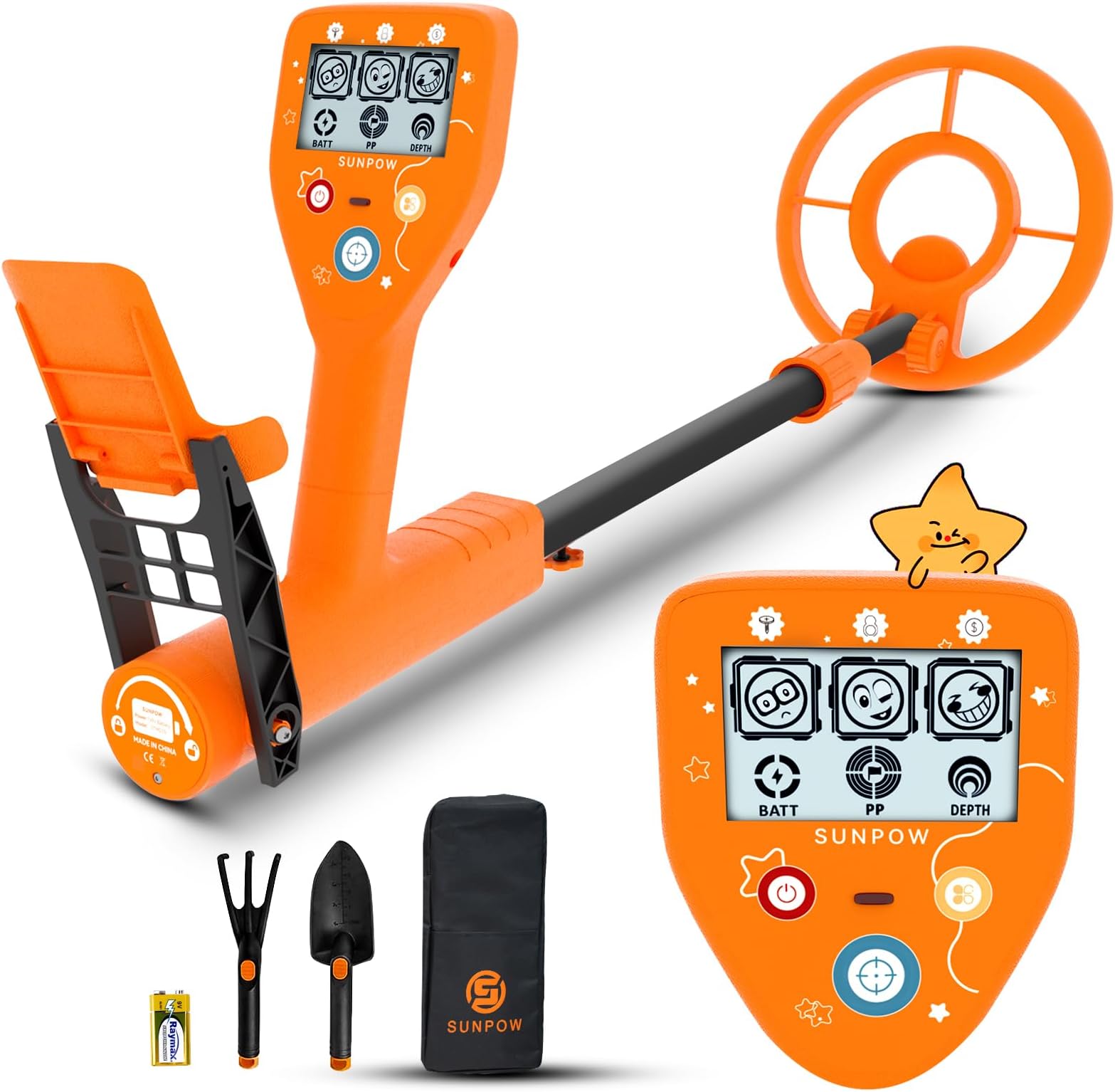 SUNPOW Metal Detector for Kids - Lightweight Waterproof Beach Kids Metal Detector Kit - with Cartoon LCD Display, 3 Modes, Adjustable - Easy to Carry and Operate - Gift for Boys & Girls Ages 8-12