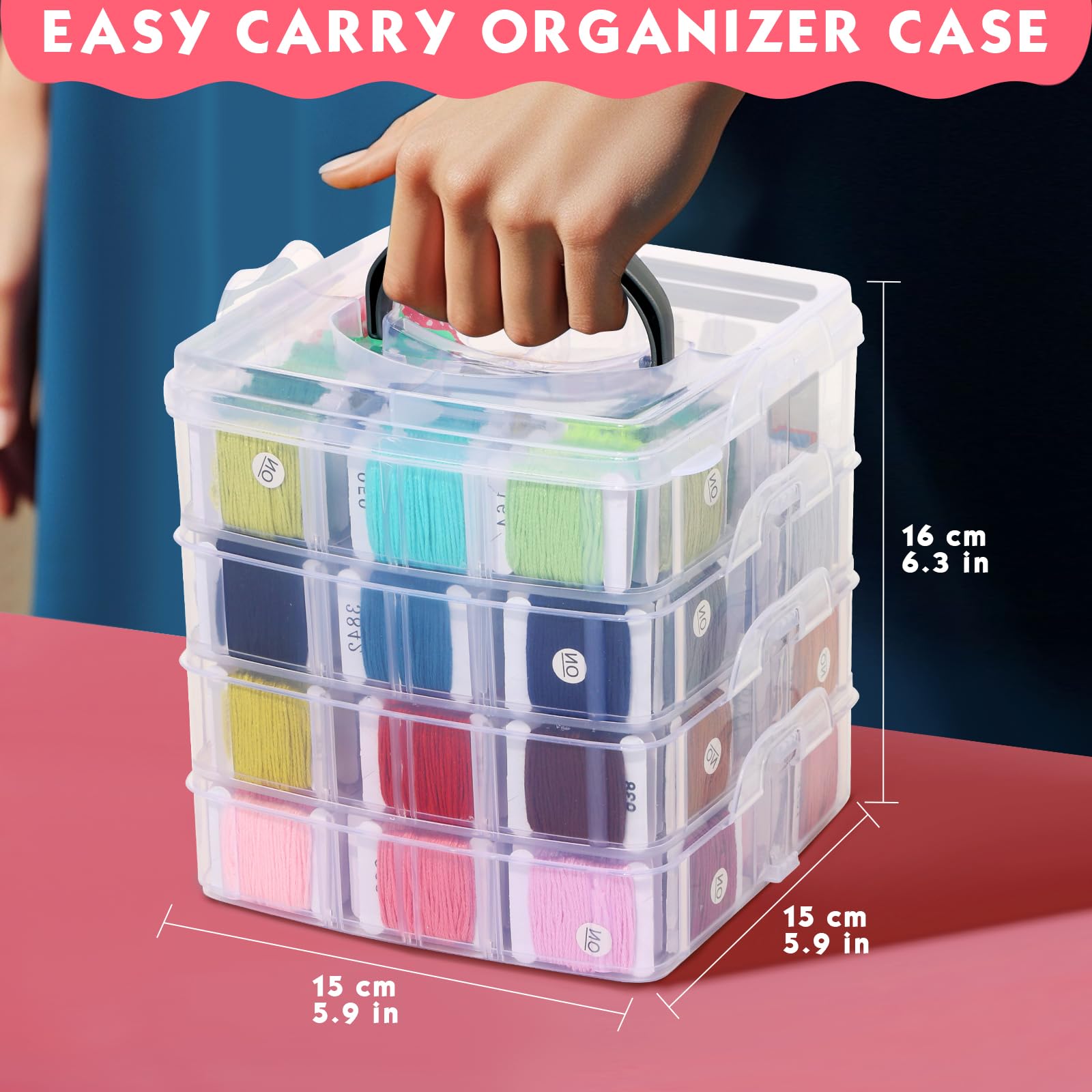 PAXCOO Stickgarn-Set, 276 Stück, inklusive 210 Farben, Kreuzstich-Nähgarn mit 66 Stickzubehör und 4-stöckiger transparenter Stickgarn-Aufbewahrungsbox
