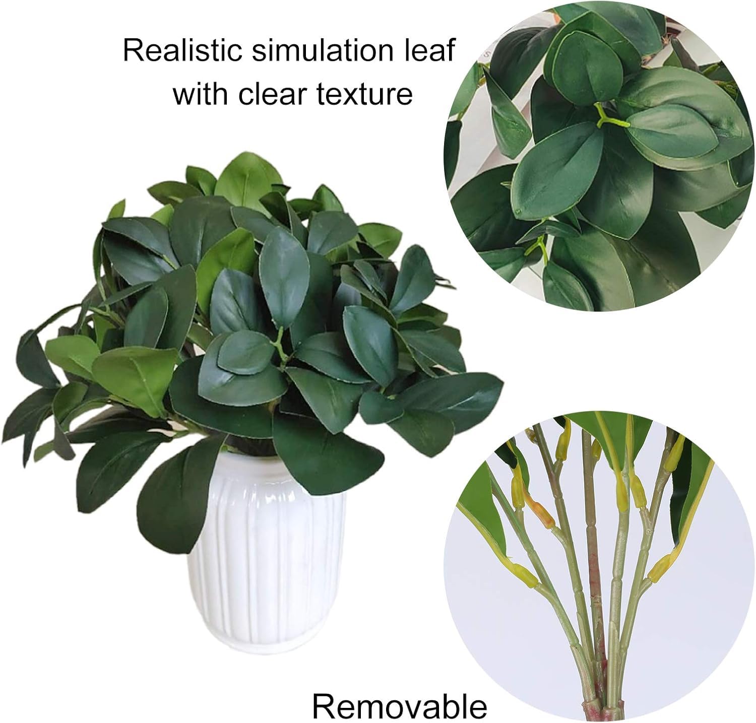 Dekorly 2Pcs Artificial Shrubs Plants Fake Eucalyptus Leaves Stems Faux Greenery Branches for Garden Window Box Home Wedding Courtyard Outdoor Office Kitchen Decoration | Height 32 CM (Green) 4