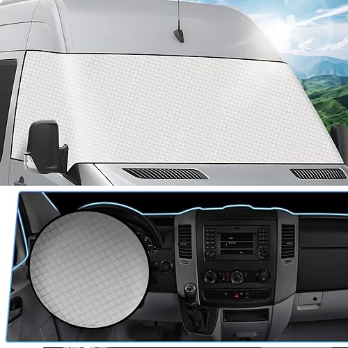 KUST Cubierta de nieve para parabrisas de autocaravana con cubierta para volante para clase B, Dodge Mercedes Sprinter 2006-2015, cubierta de
