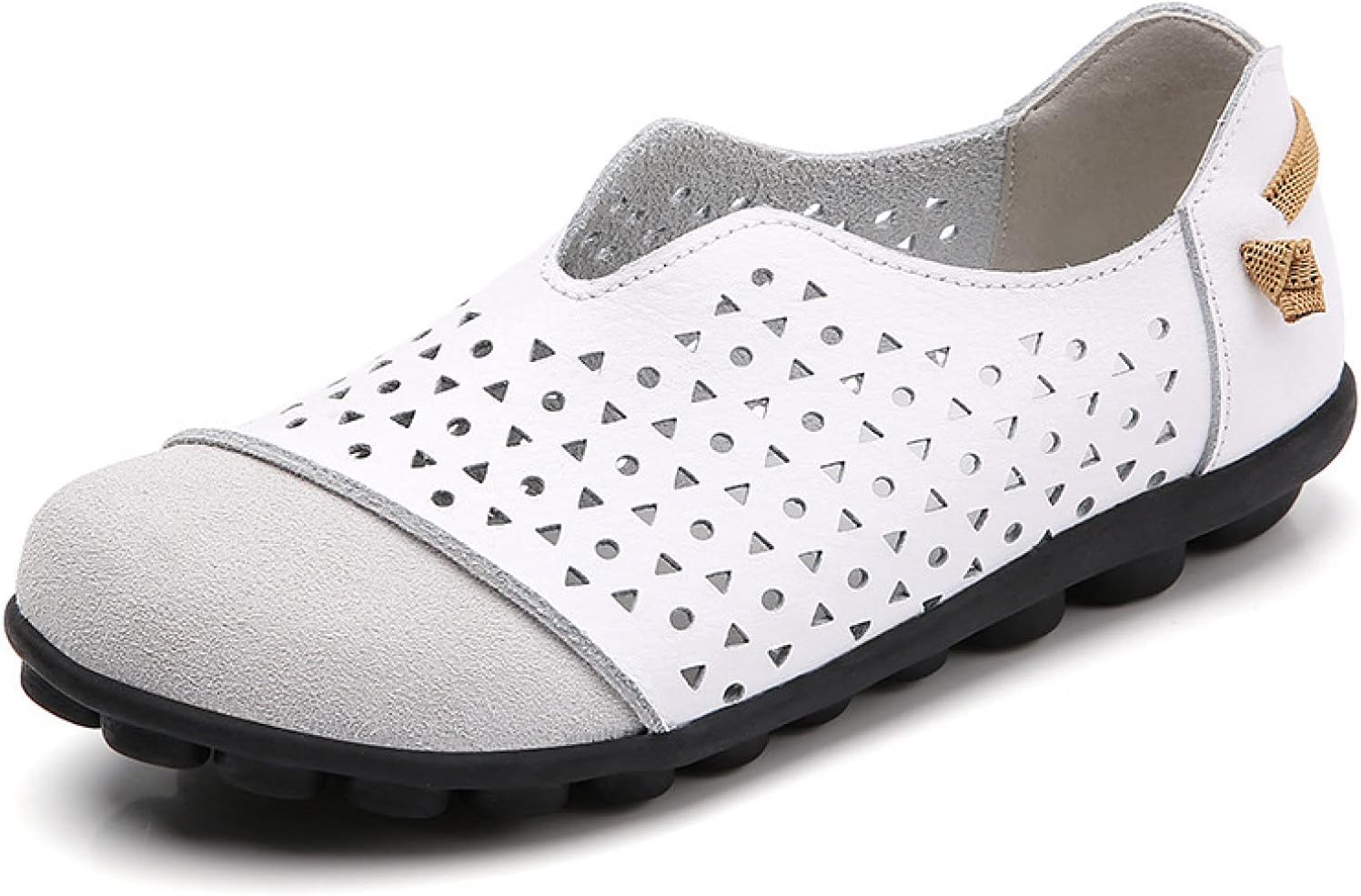 [PANLON] レディース ホワイト モカシン 透かし彫り フラットシューズ 大きいサイズ 厚底 軽量 25.0cm モカシンシュ