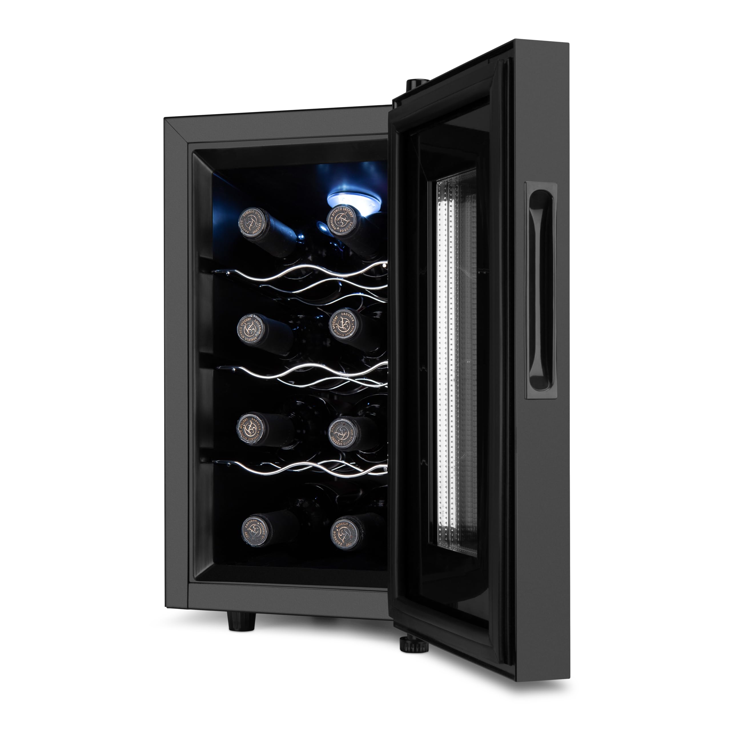 Orbegozo VT 830 Vinoteca de 8 Botellas Volumen 23 Litros Panel Táctil Pantalla Digital Termostato Regulable 11-18°C Luz LED Interior Silenciosa Estantes Cromados 70W
