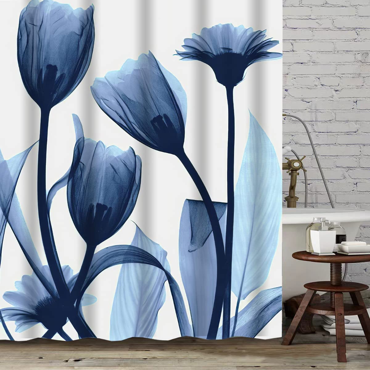 Lässiger Duschvorhang Marineblau Gestreift – Wasserdichtes Polyester, 183 X 183 Cm, Inkl. Haken