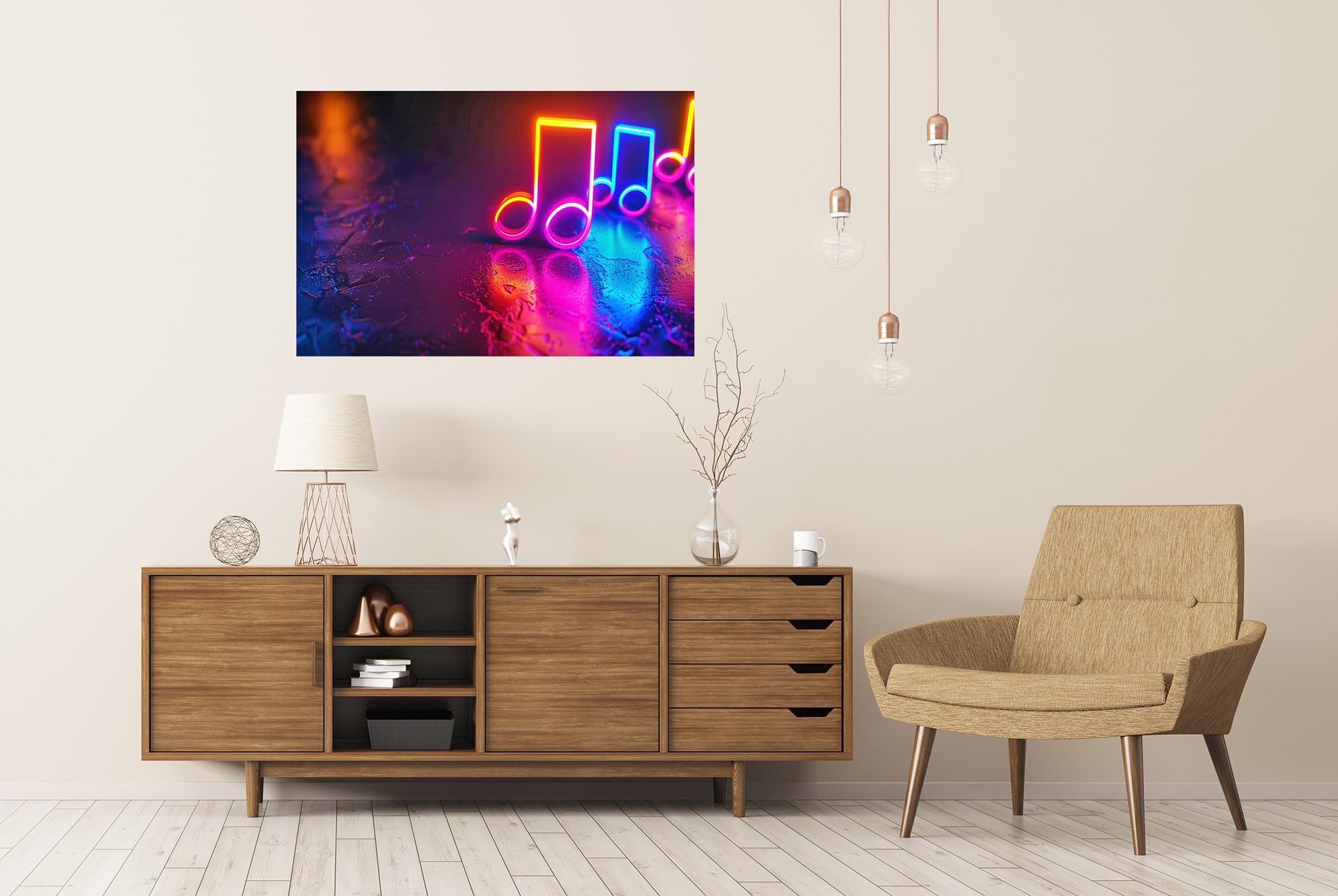 islandburner Prime XXL - Poster con note musicali, forme morbide, colori neon, nero, concetto di festa da discoteca