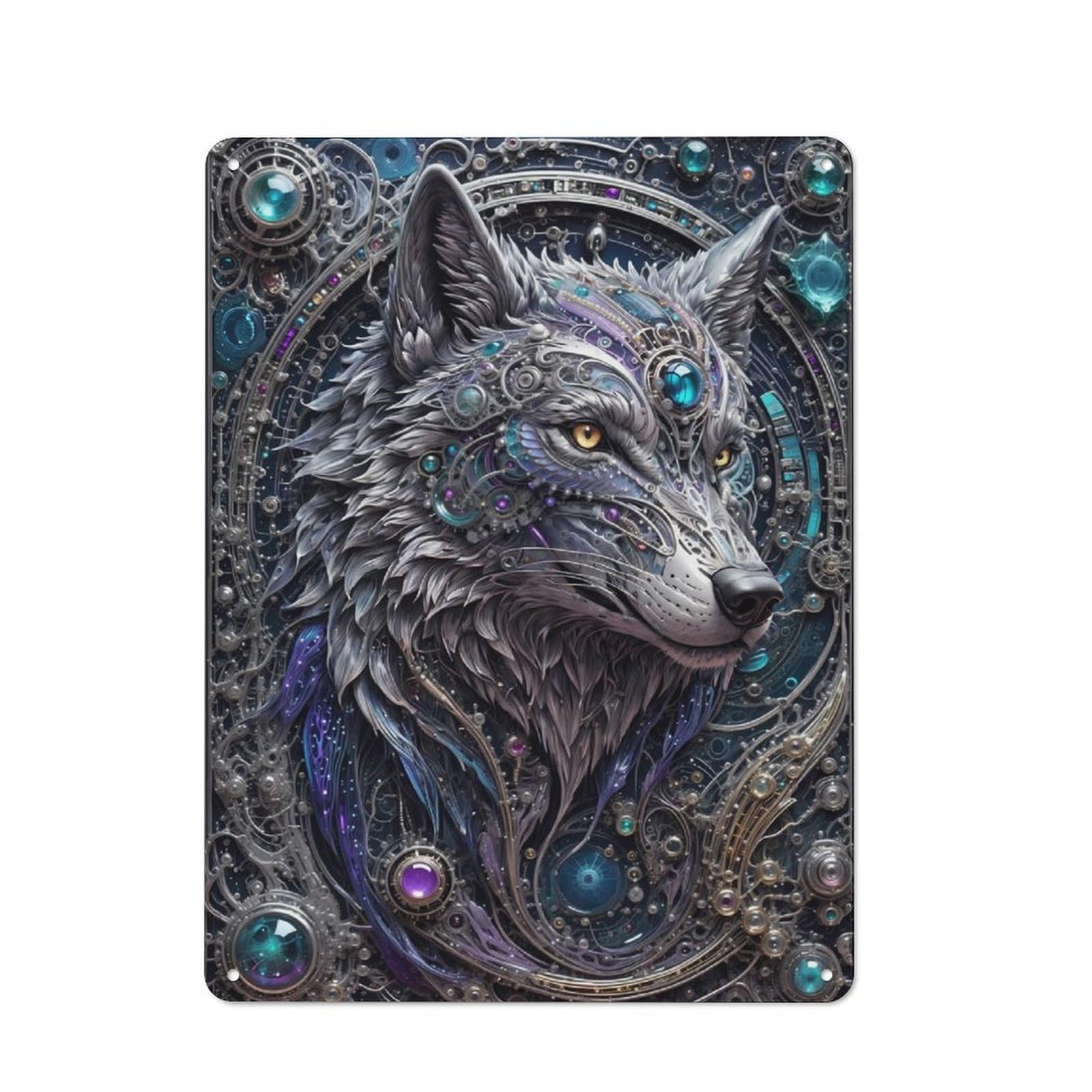 Junmoney Futuristic Steampunk Wolf Metal Plaque 40X30cm With For Workshop Wall, Retro Decor, For Garage, Workshop And Man Cave Decoration