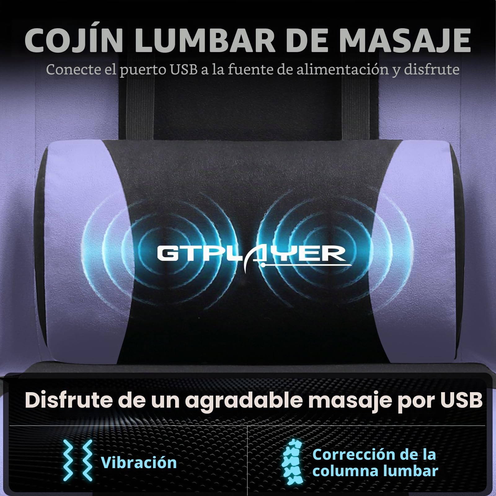 GTPLAYER Silla para Videojuegos, Silla de Oficina, Silla ergonómica para PC, sillón de Gaming con Soporte Lumbar de Masaje, sillas de tareas con reposapiés y reposacabezas, Tela Morada