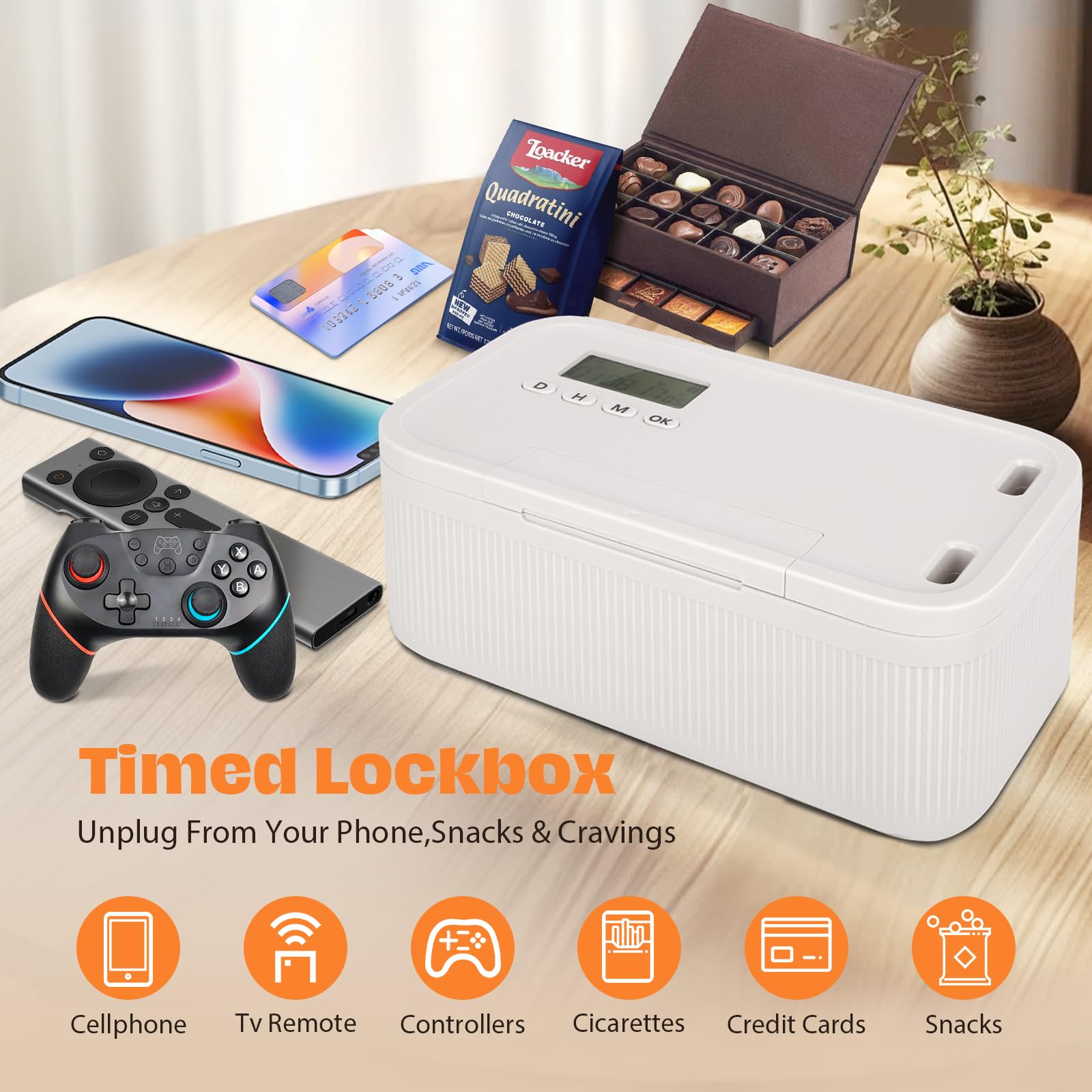 Handy Safe mit Zeitschloss, Abschließbare Box mit Timern für Handy, Snacks, Alkohol oder andere unerwünschte Versuchungen, Selbstkontrolle Timer Schließfach, Handy Gefängnis für Arbeit & Kinder (Weiß)