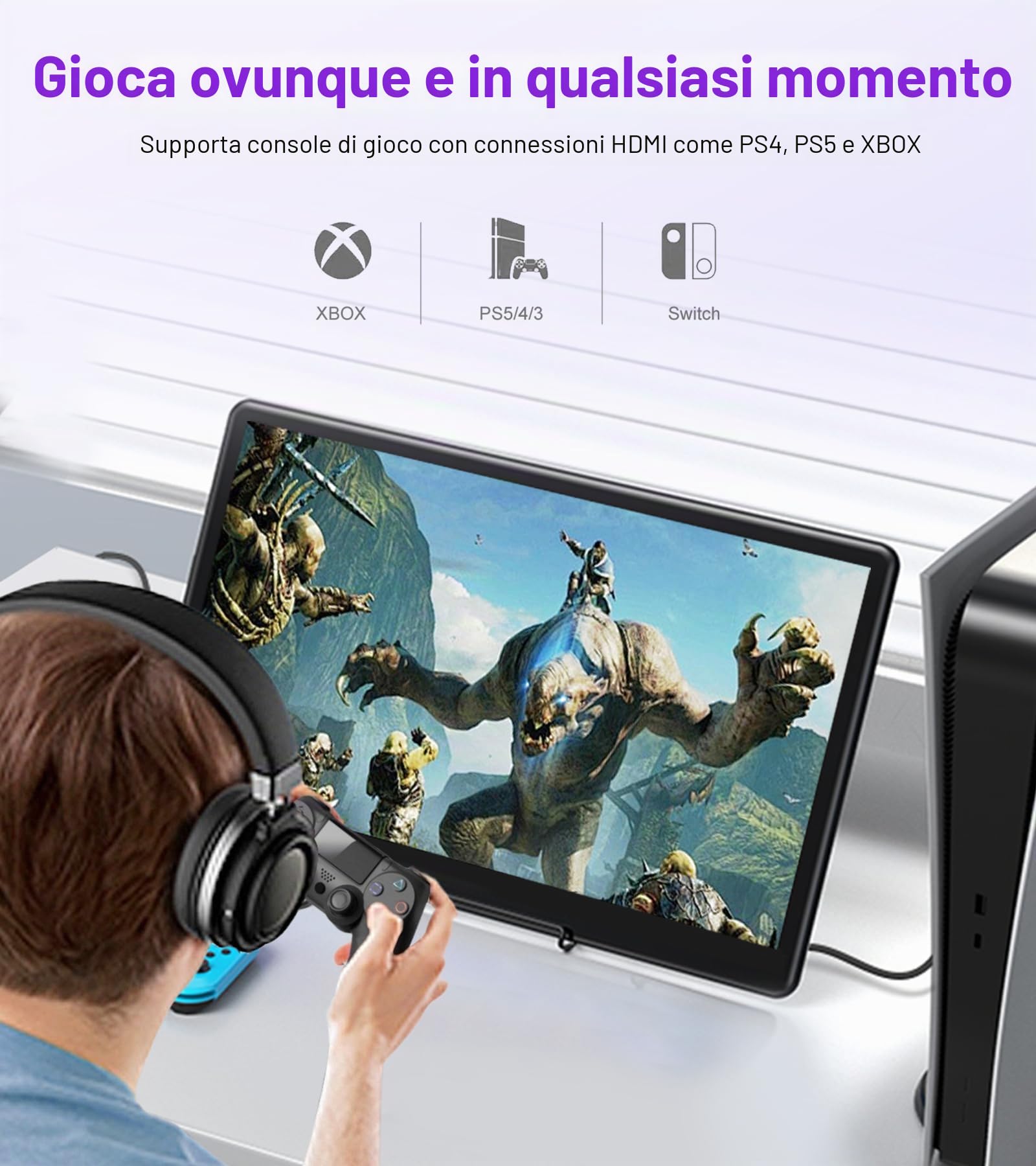 Monitor Touchscreen Portatile da 15,6 Pollici, Display FHD 1920×1080 IPS con HDMI, VGA, DVI, Supporto VESA, Monitor Touch Compatibile con Laptop, Smartphone, PC, PS5/4