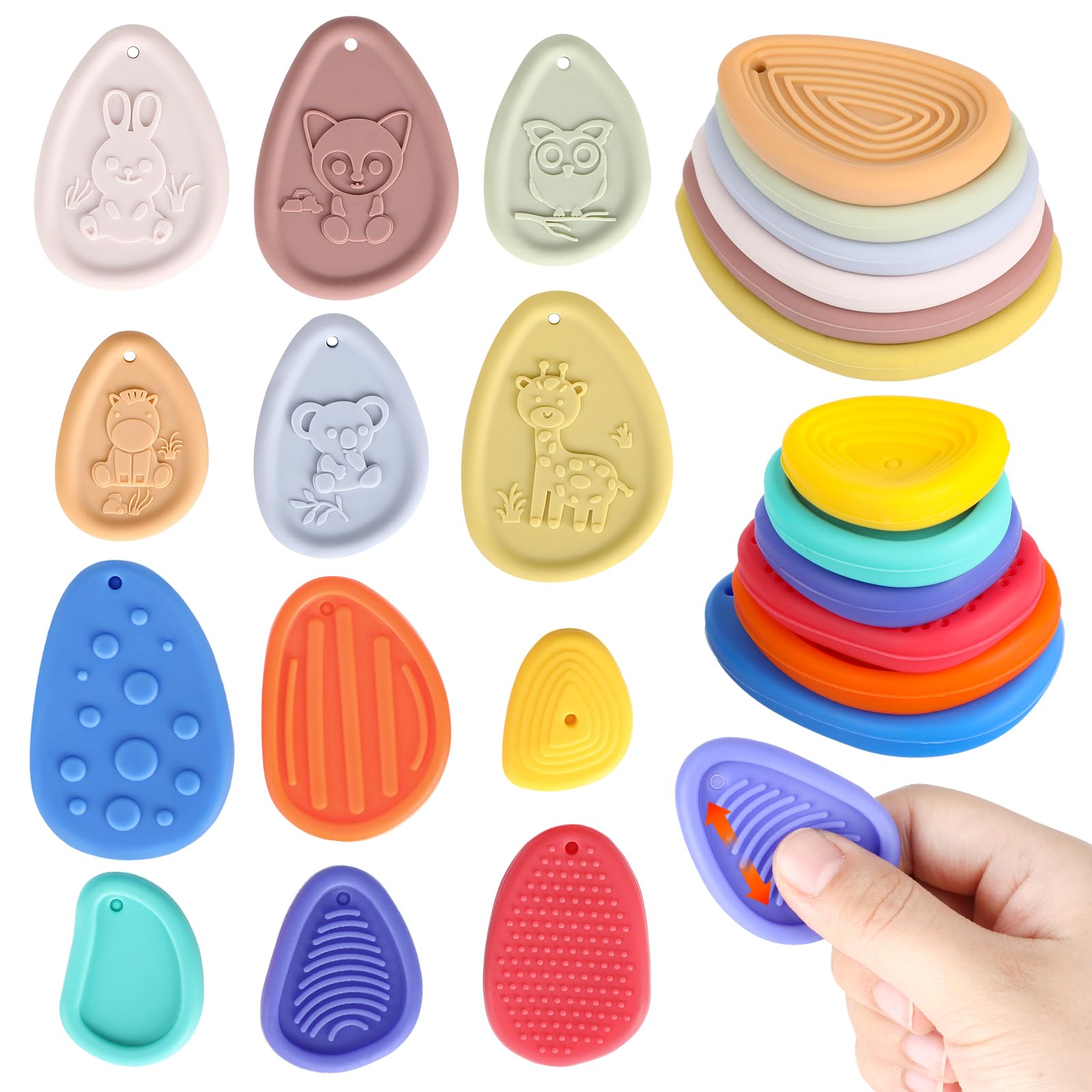 12 Pack Sensory Stones for Autism, Textured Soft Stone Fidget Toys, Silicone Worry Stone for Autism Kids Calming, Sensory Stones for Kids, Worry Stones Travel Toy for Students Anxiety Relief