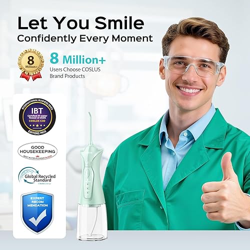 Miniatura 2 de COSLUS Flosser dental de agua para dientes 4 modos inalámbrico portátil 300ML tanque más grande limpiador de dientes de agua IPX7 impermeable hilo