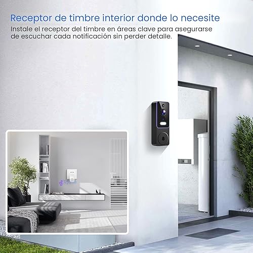 Miniatura 8 de Cámara de timbre de video inalámbrica de 1080p con receptor de timbre, visión nocturna a color, conversación bidireccional, detección y alertas